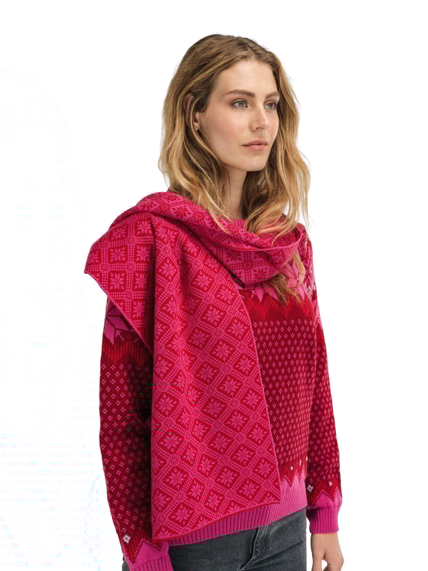 Christiania Women's Scarf - Merino Wool Raspberry Allium