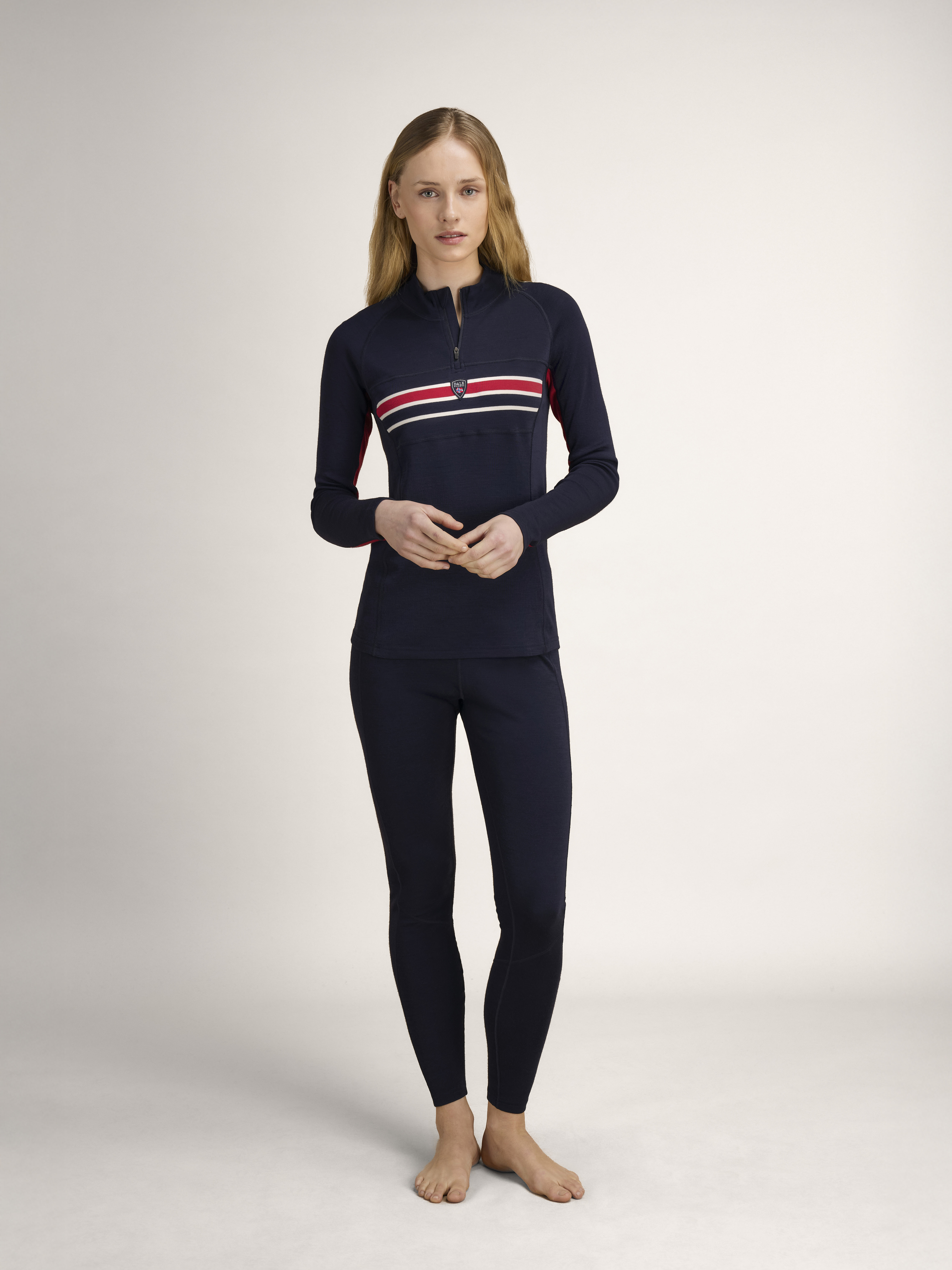 Aksla Women's Half Zip Baselayer Navy Red OffWhite