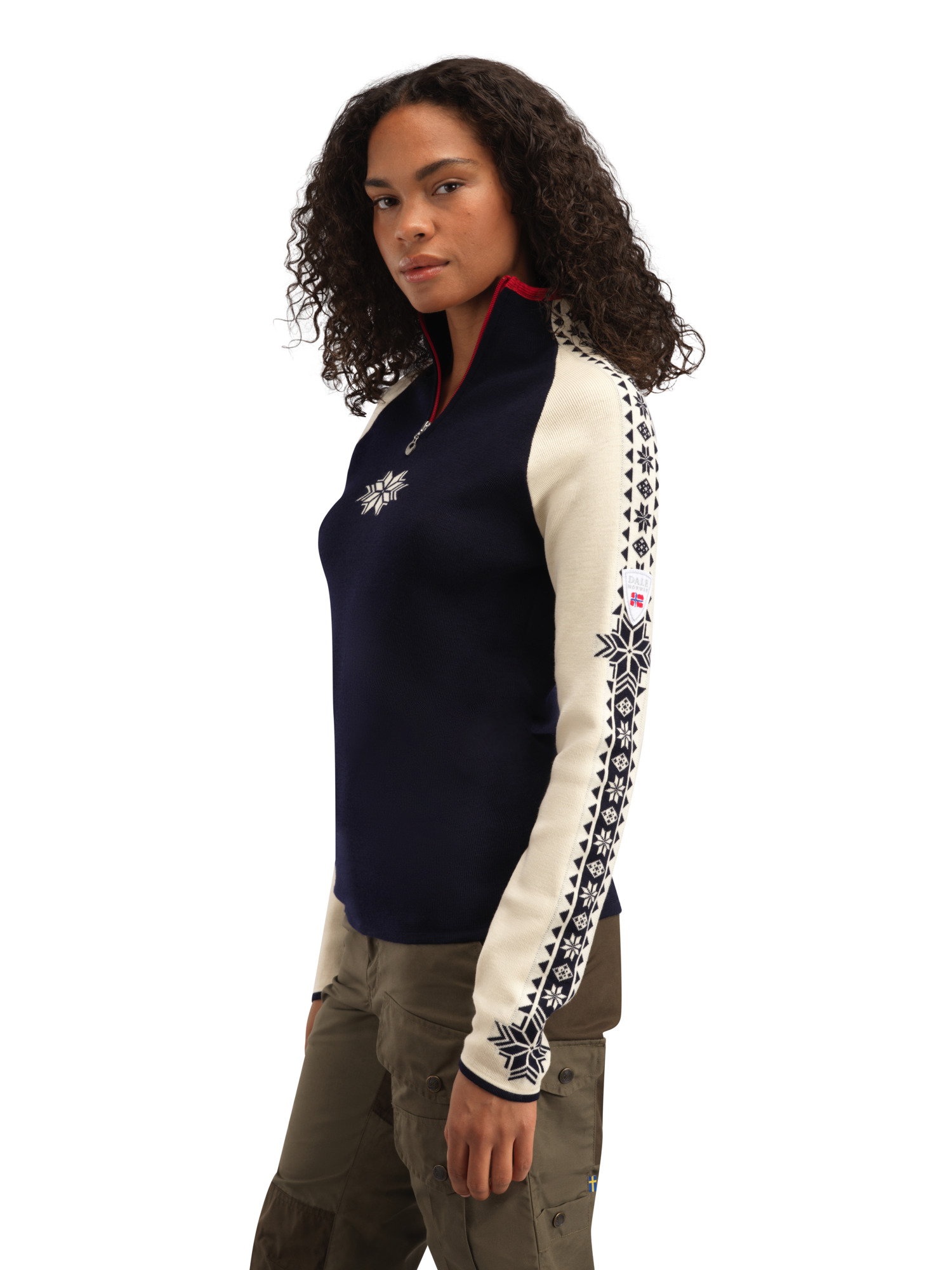 Geilo Women’s Sweater - Merino Wool Navy Offwhite Raspberry