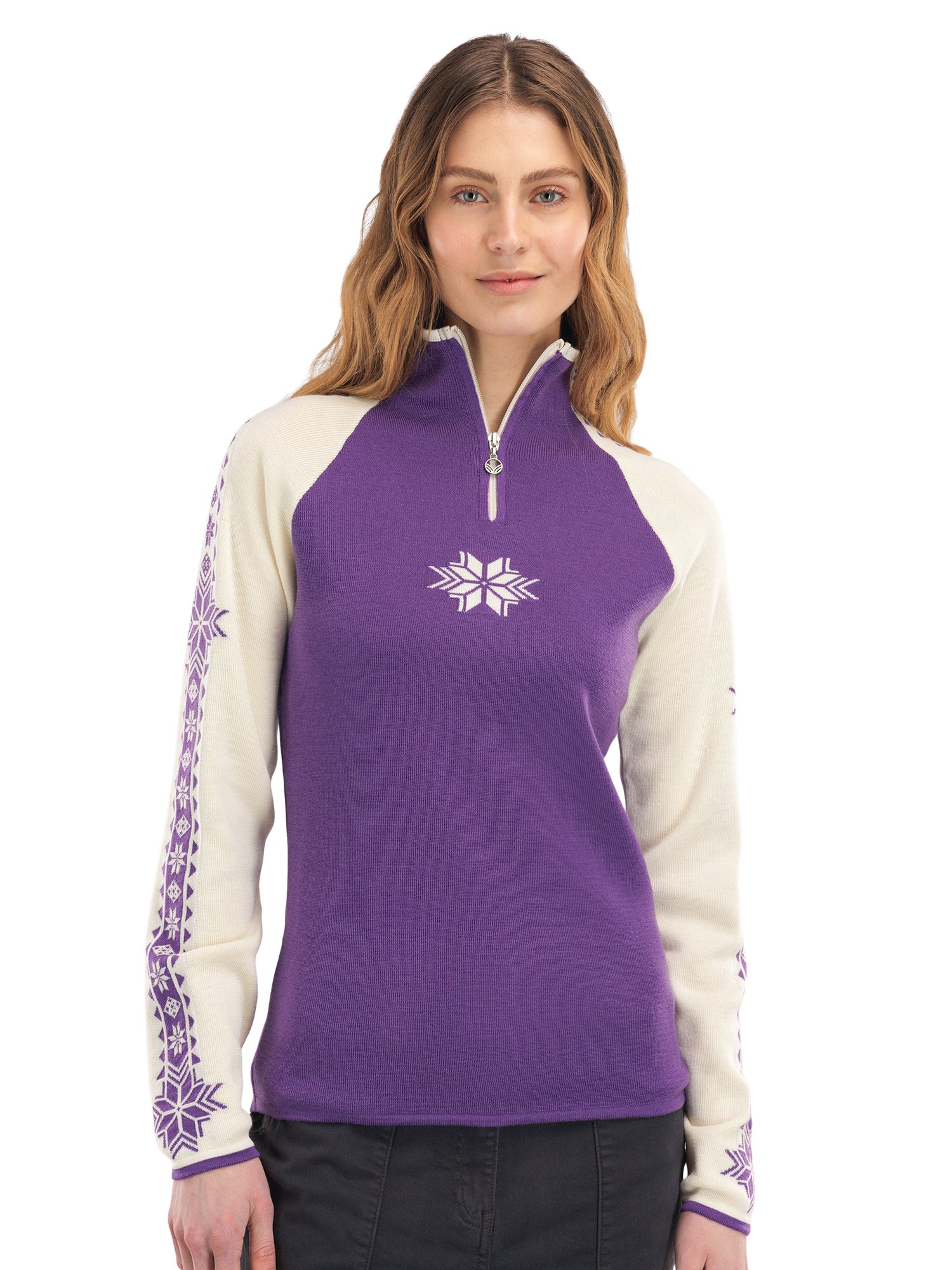 Geilo Women’s Sweater - Merino Wool Darkpurple Offwhite