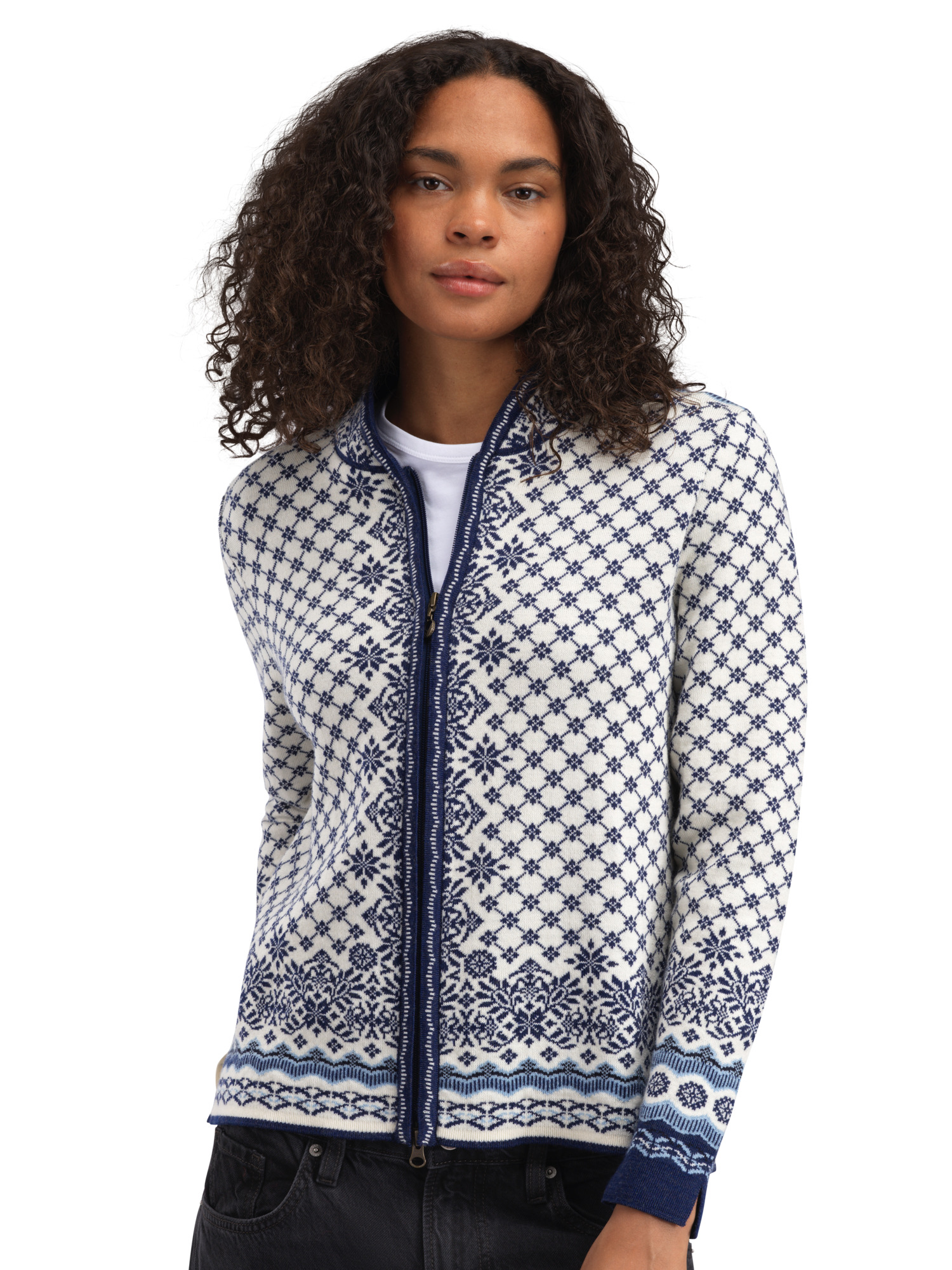 Solfrid Women’s Jacket - Merino Wool Offwhite Electricstorm Navy