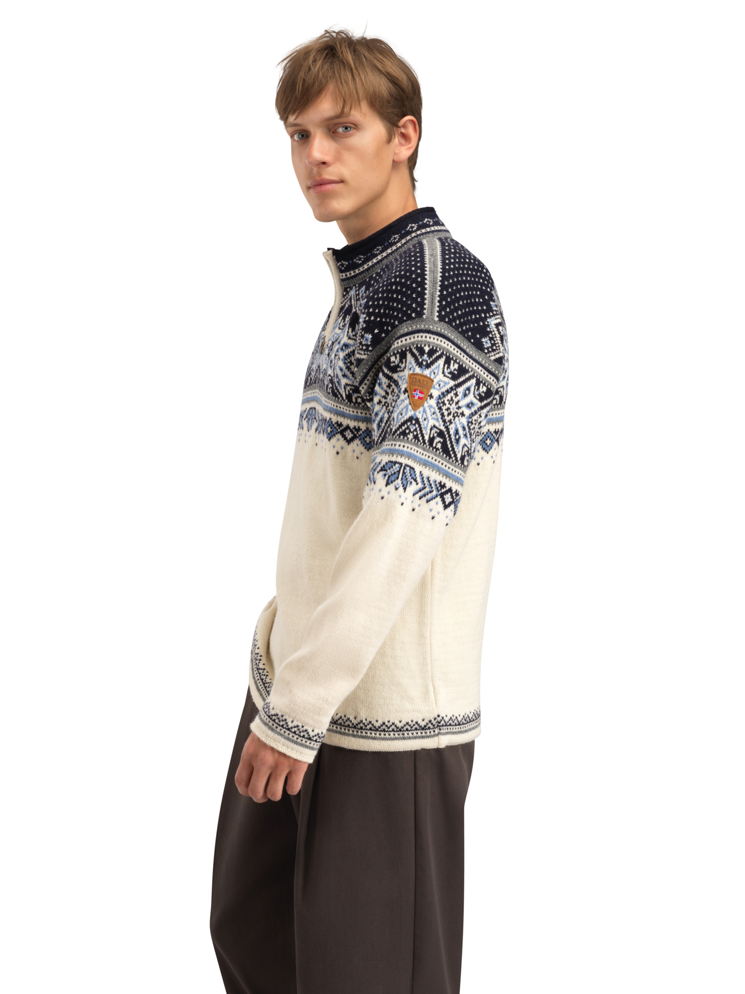 Vail Men's Sweater - Norwegian Wool Offwhite Smoke Midnightnavy
