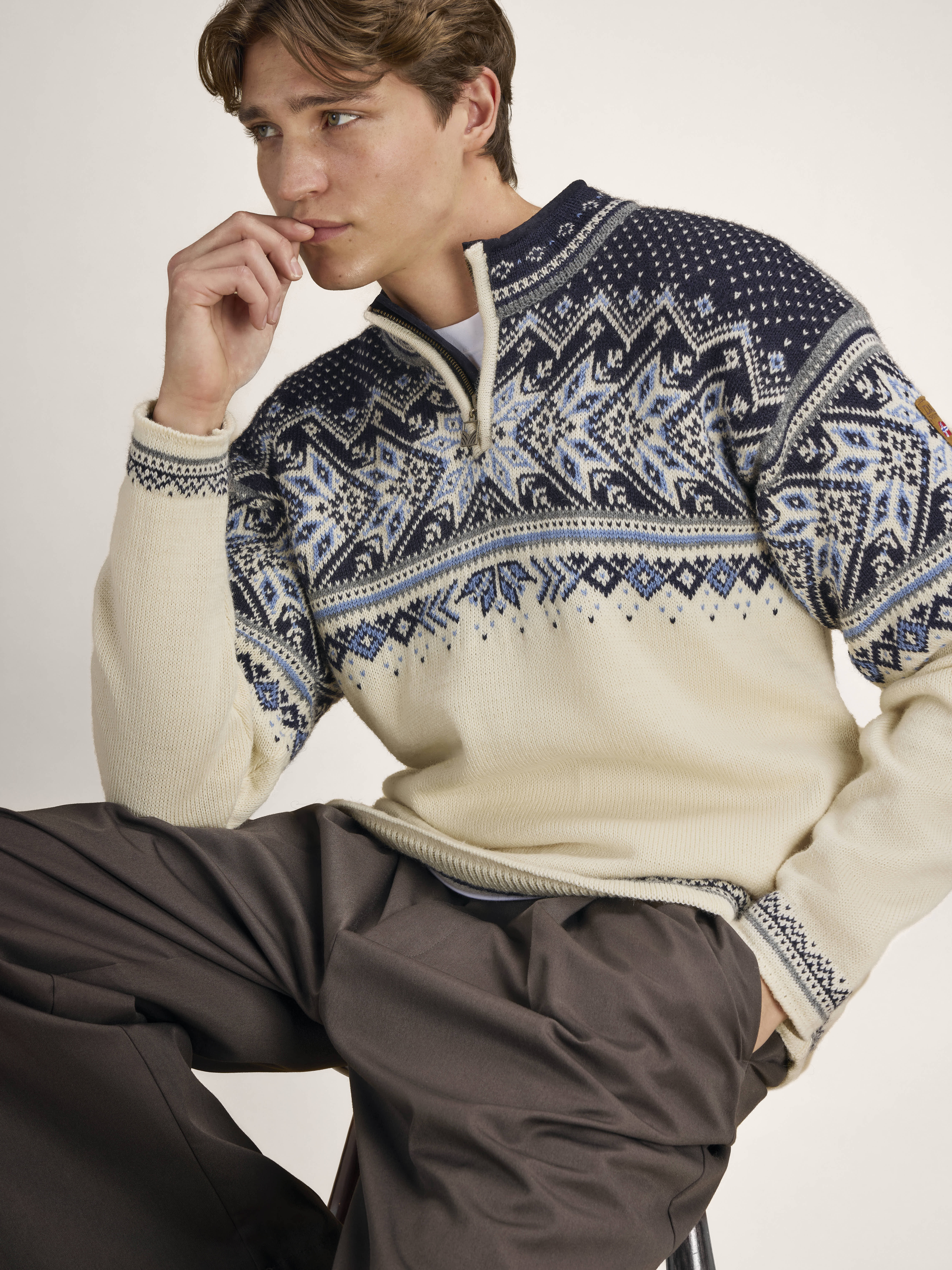 Vail Men's Sweater - Norwegian Wool Offwhite Smoke Midnightnavy