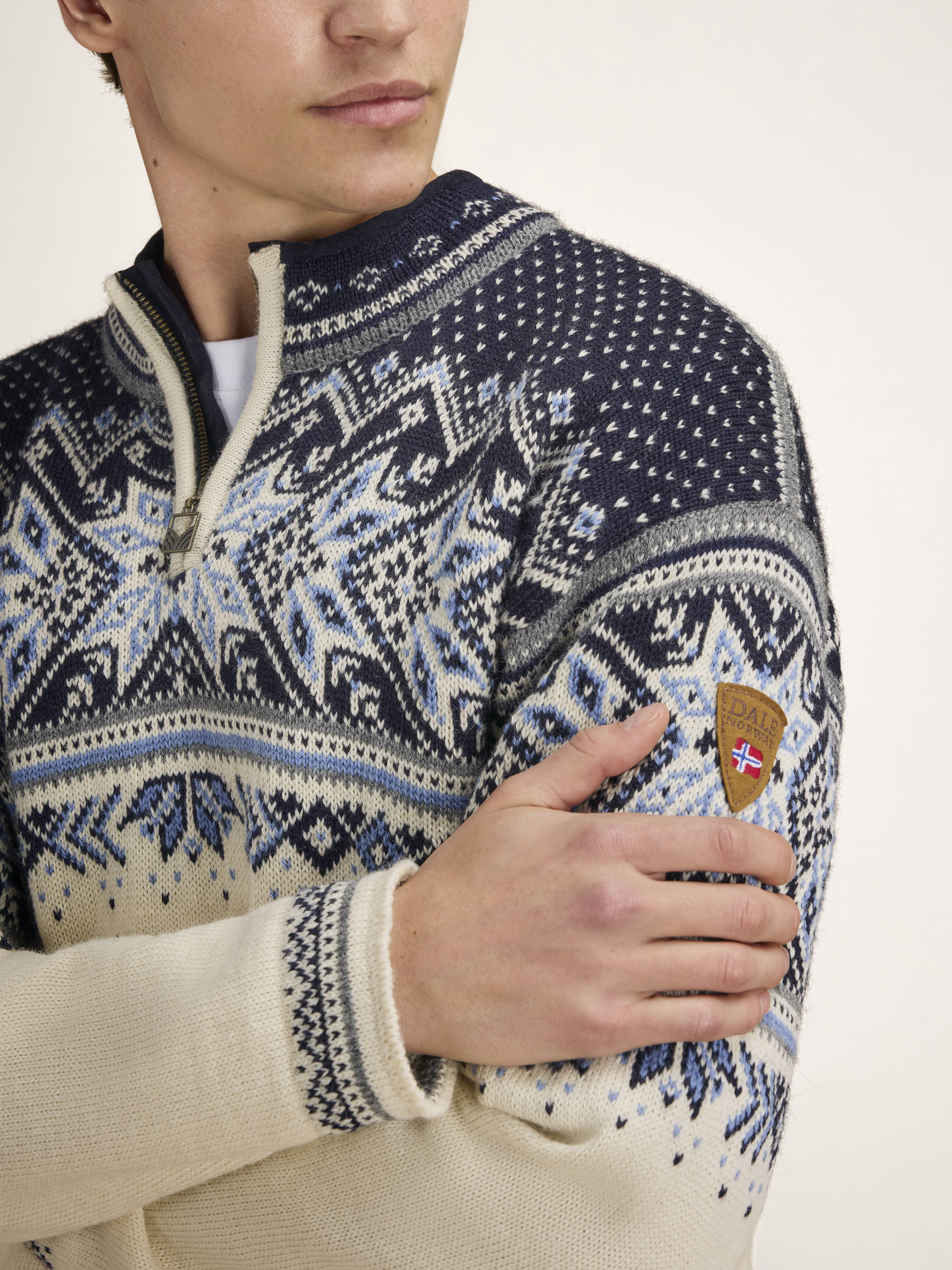 Vail Men's Sweater - Norwegian Wool Offwhite Smoke Midnightnavy