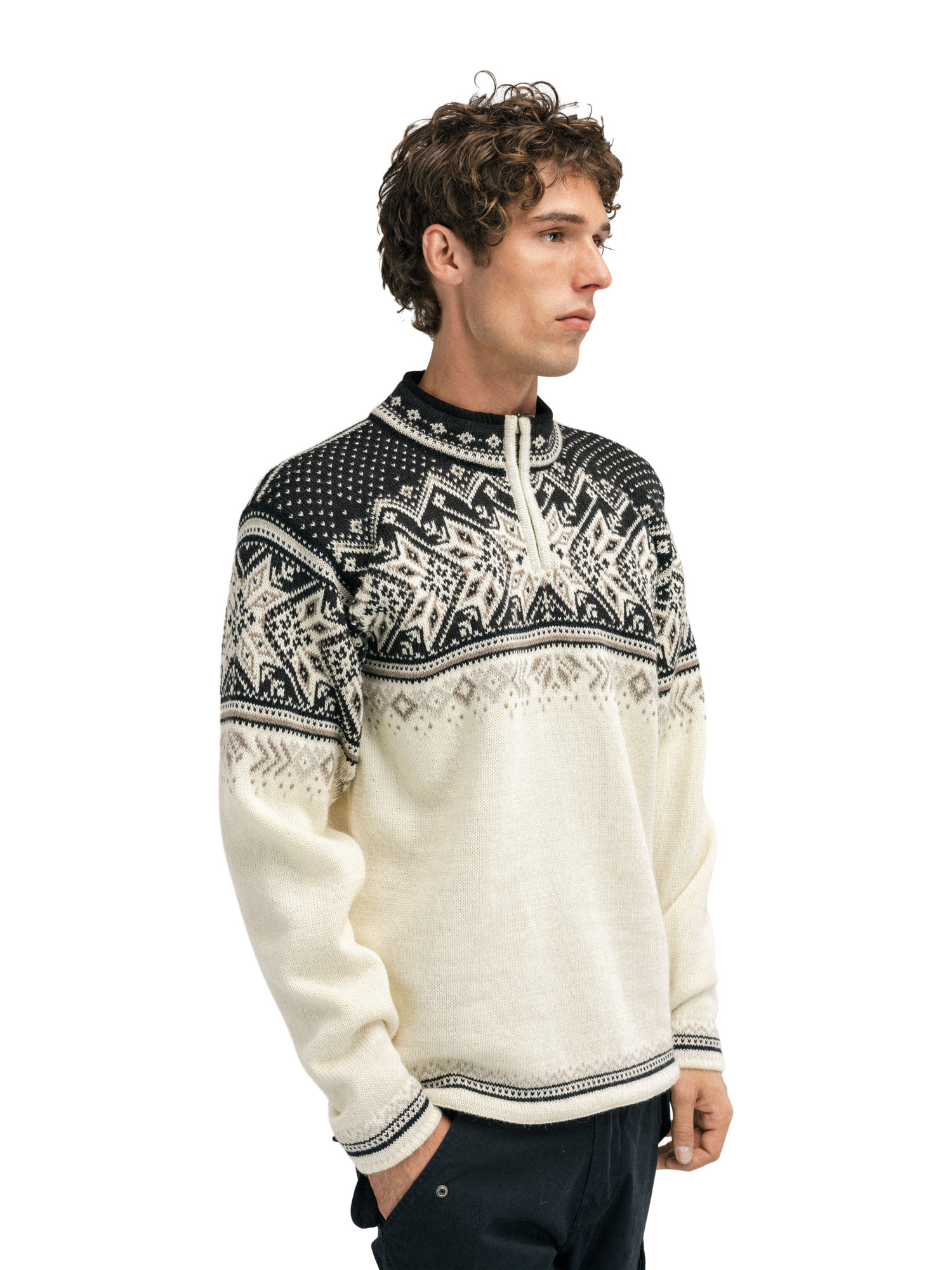 Vail Men's Sweater - Norwegian Wool Offwhite Coffee Sandstone