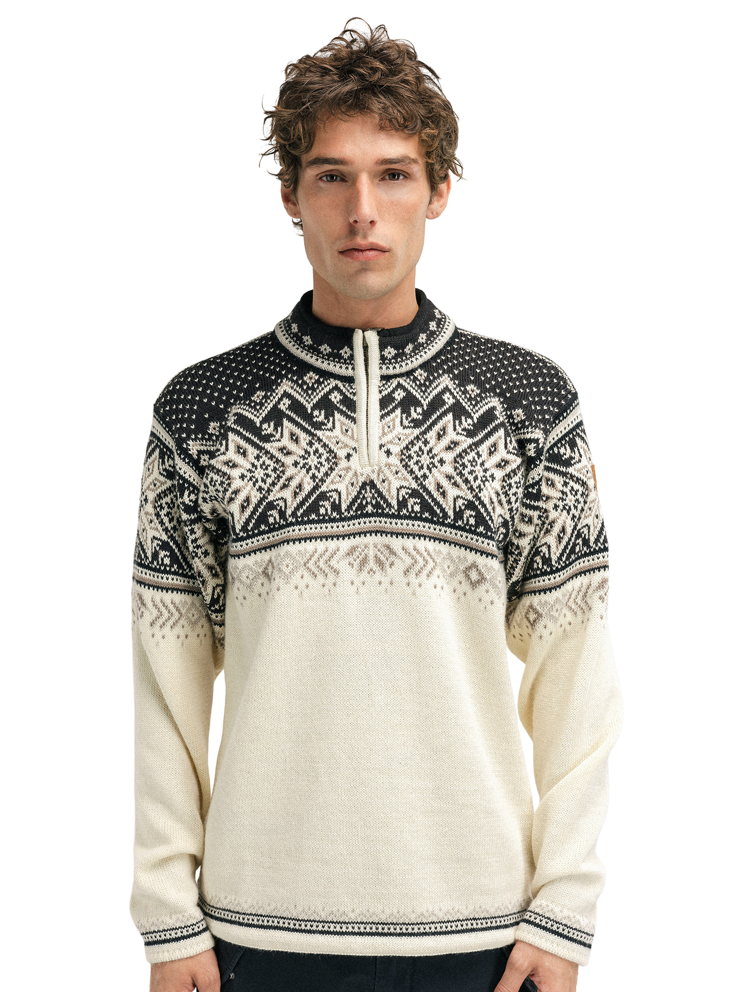Vail Men's Sweater - Norwegian Wool Offwhite Coffee Sandstone