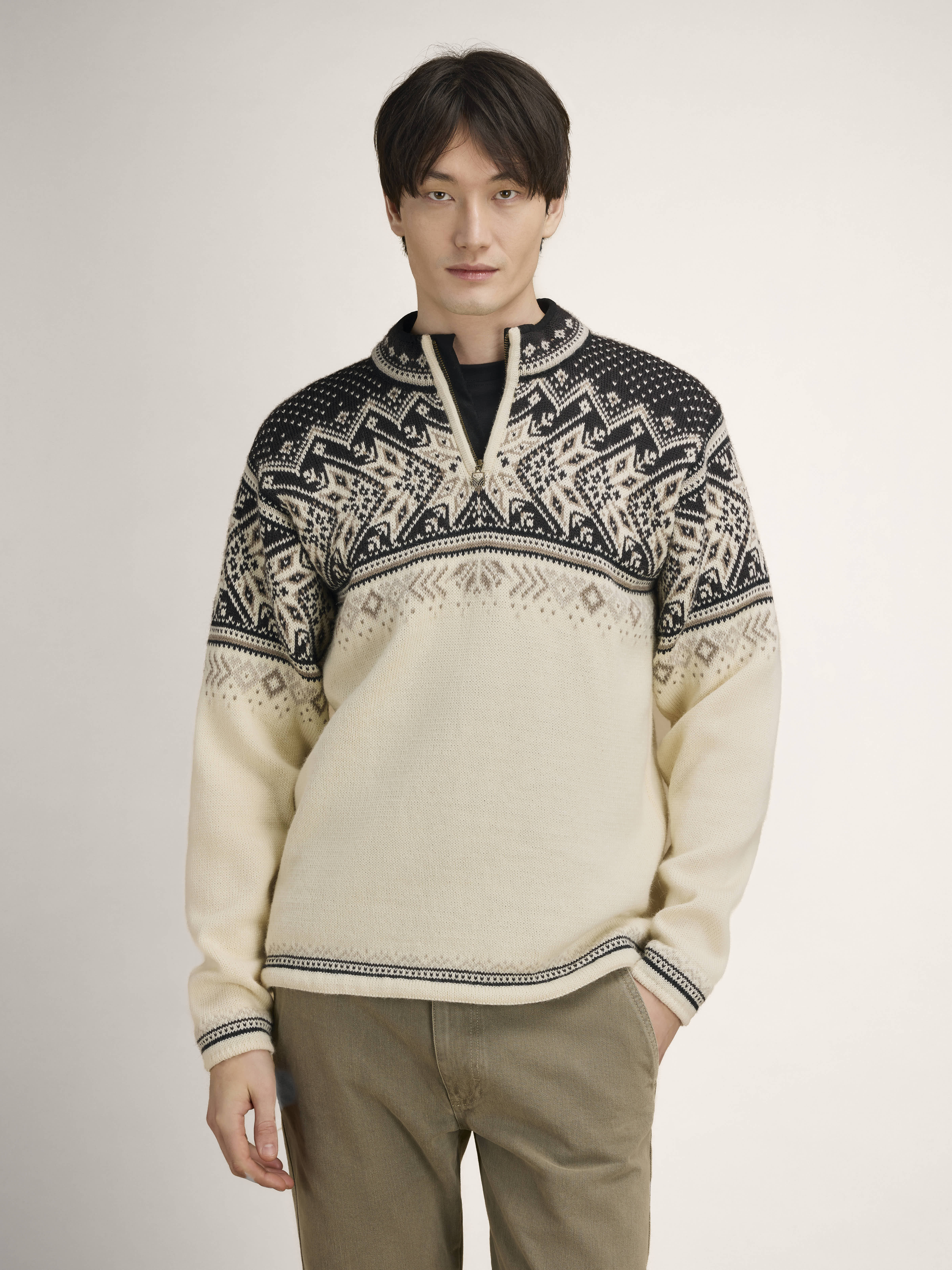 Vail Men's Sweater - Norwegian Wool Offwhite Coffee Sandstone