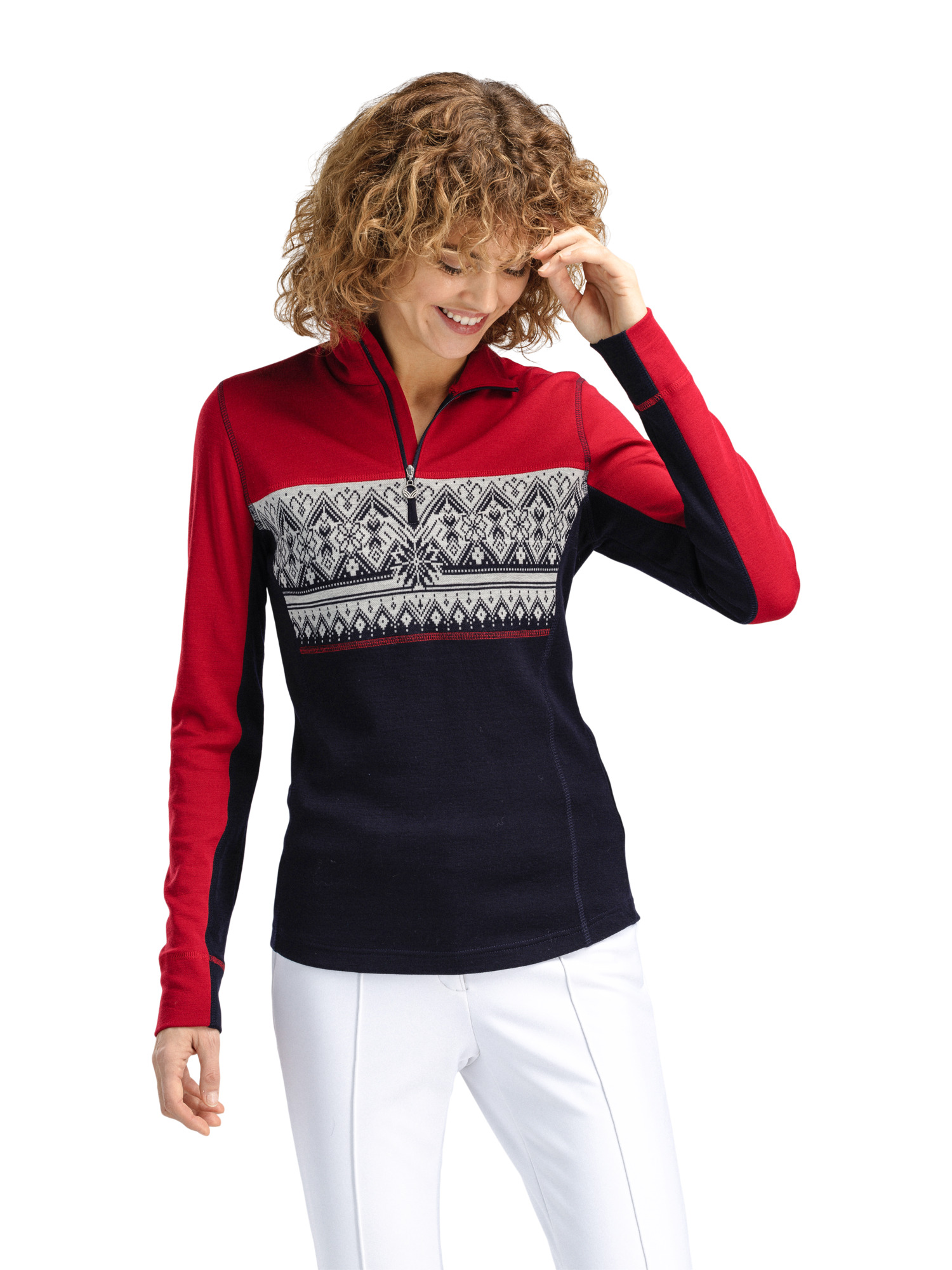 Moritz Superfine Women’s Sweater - Superfine Merino Raspberry Navy Offwhite