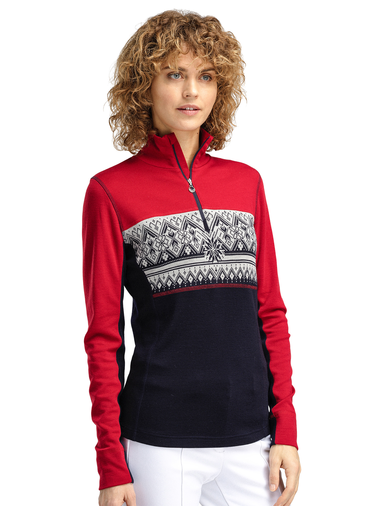 Moritz Superfine Women’s Sweater - Superfine Merino Raspberry Navy Offwhite