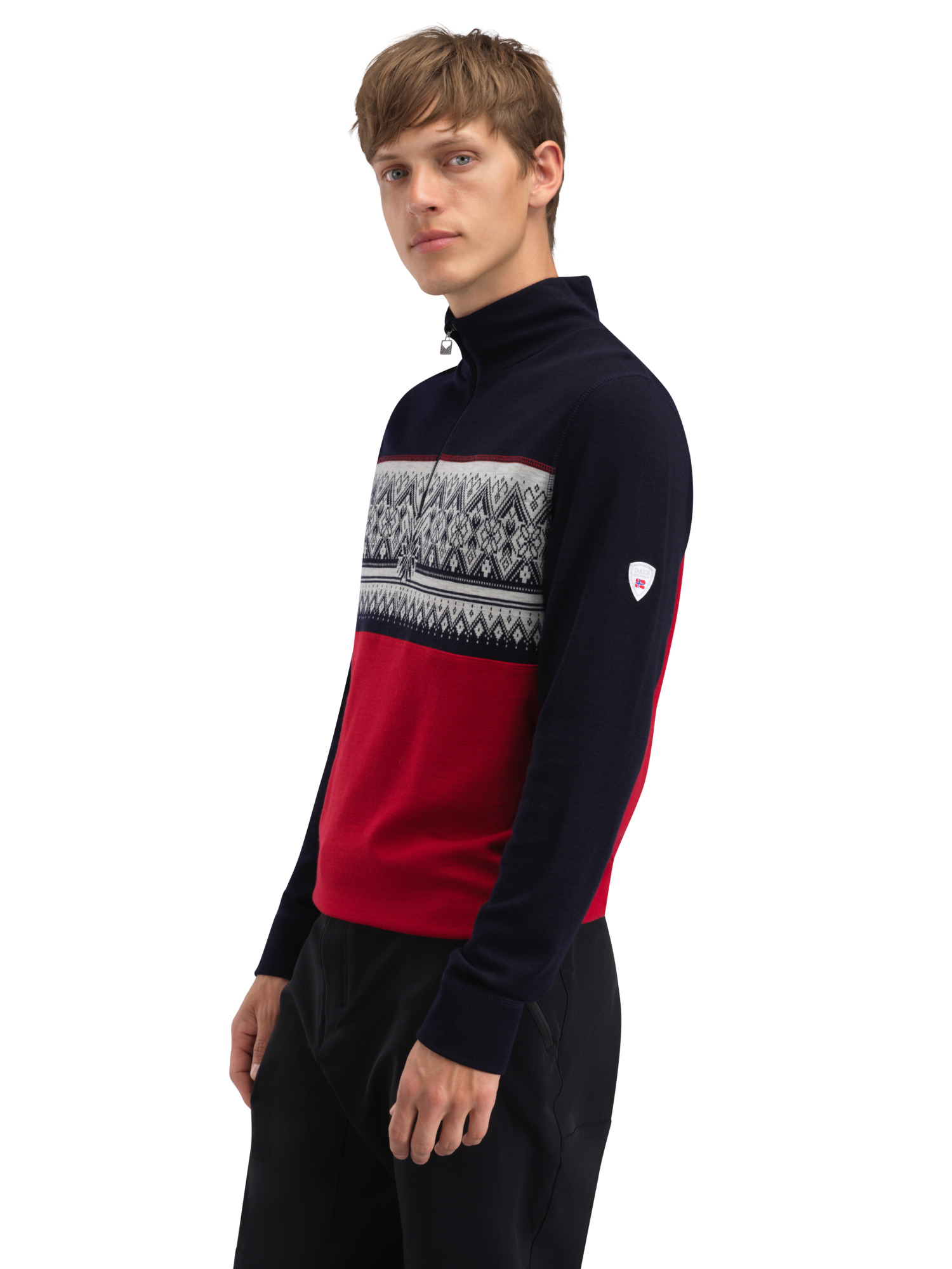 Moritz Superfine Men’s Sweater - Superfine Merino Raspberry Navy Offwhite