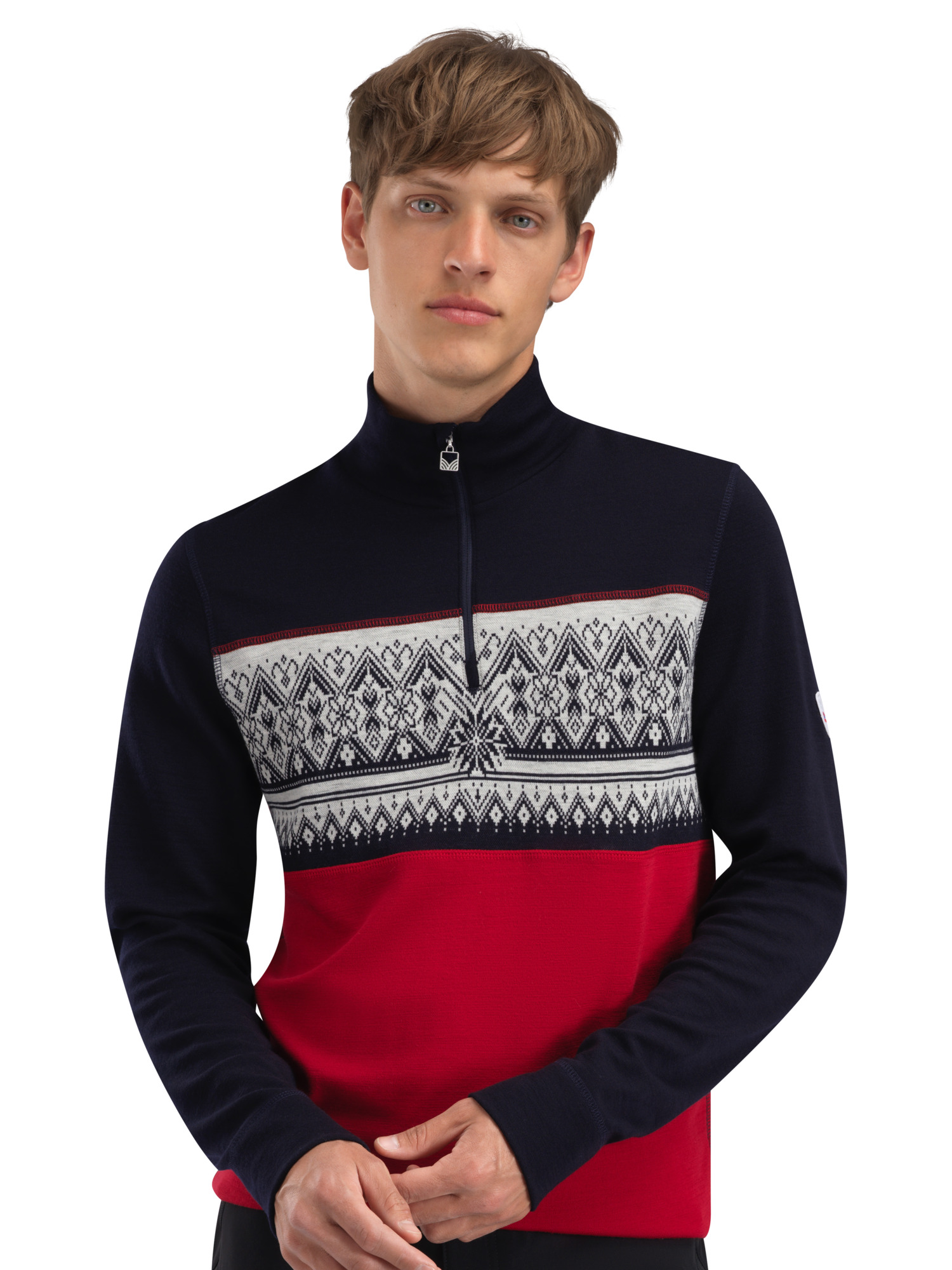 Moritz Superfine Men’s Sweater - Superfine Merino Raspberry Navy Offwhite