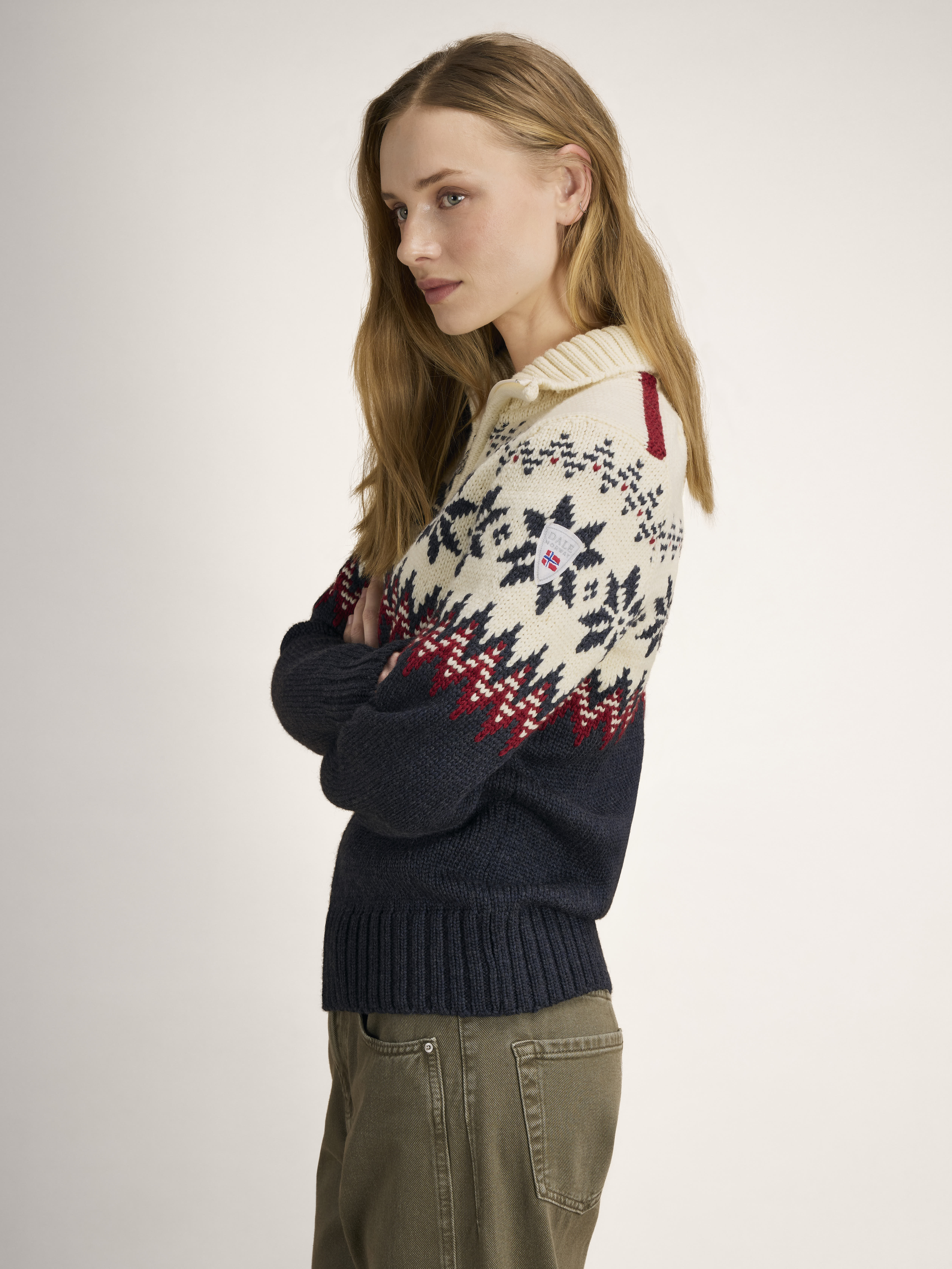 Myking Women’s Sweater - Merino Wool Black Raspberry Offwhite