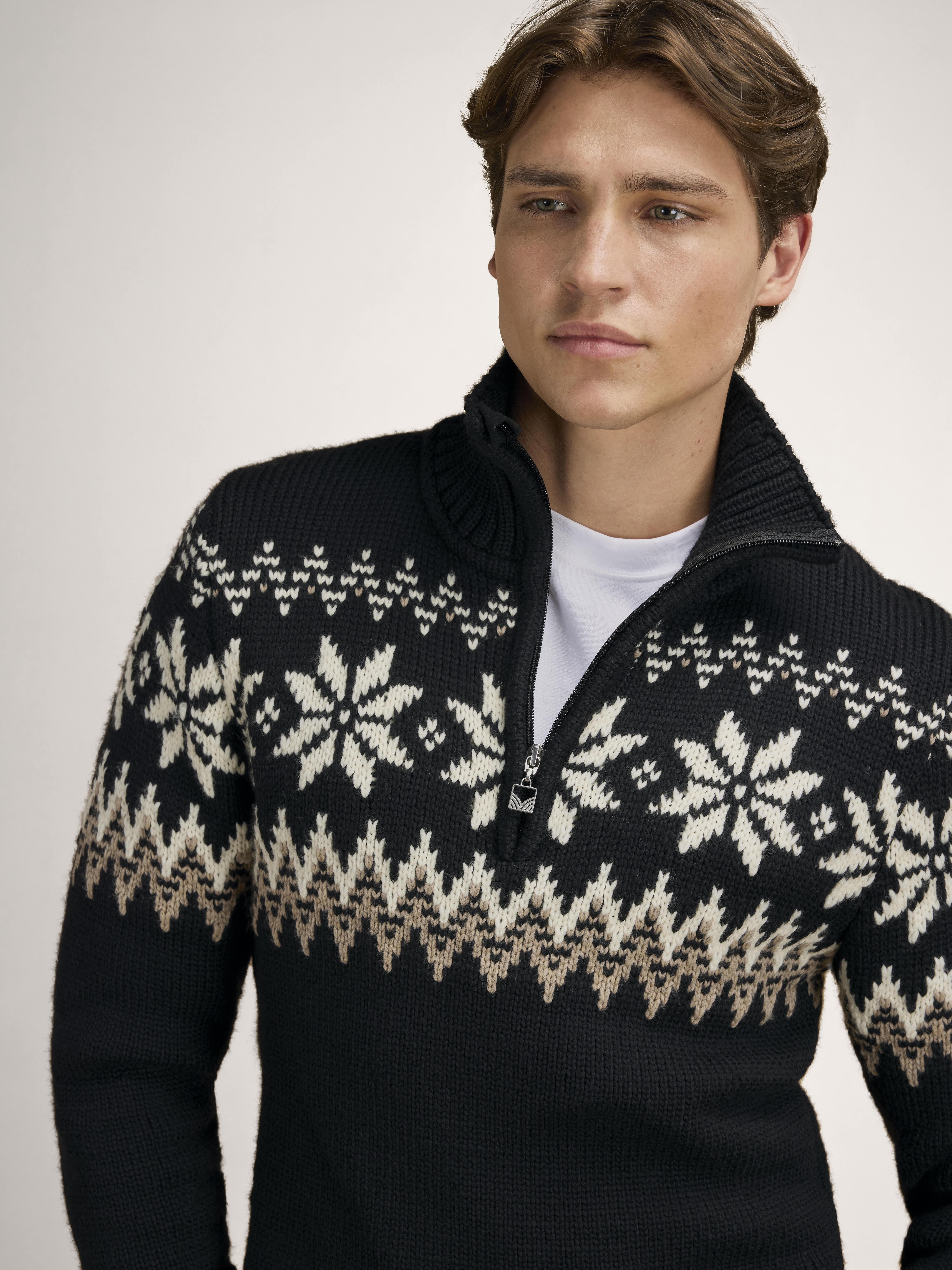 Myking Men’s Sweater - Merino Wool Black Brown Offwhite