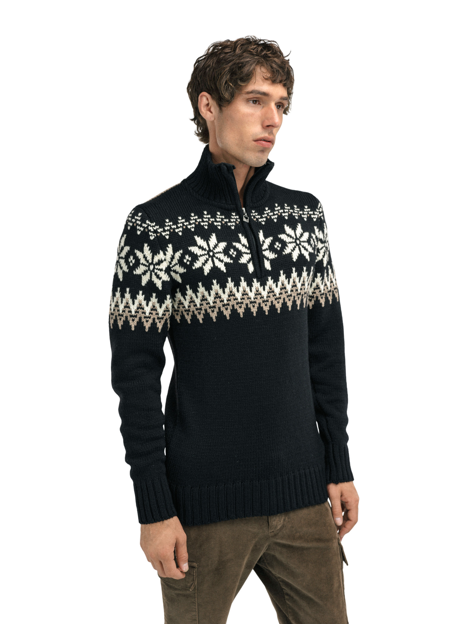Myking Men’s Sweater - Merino Wool Black Brown Offwhite