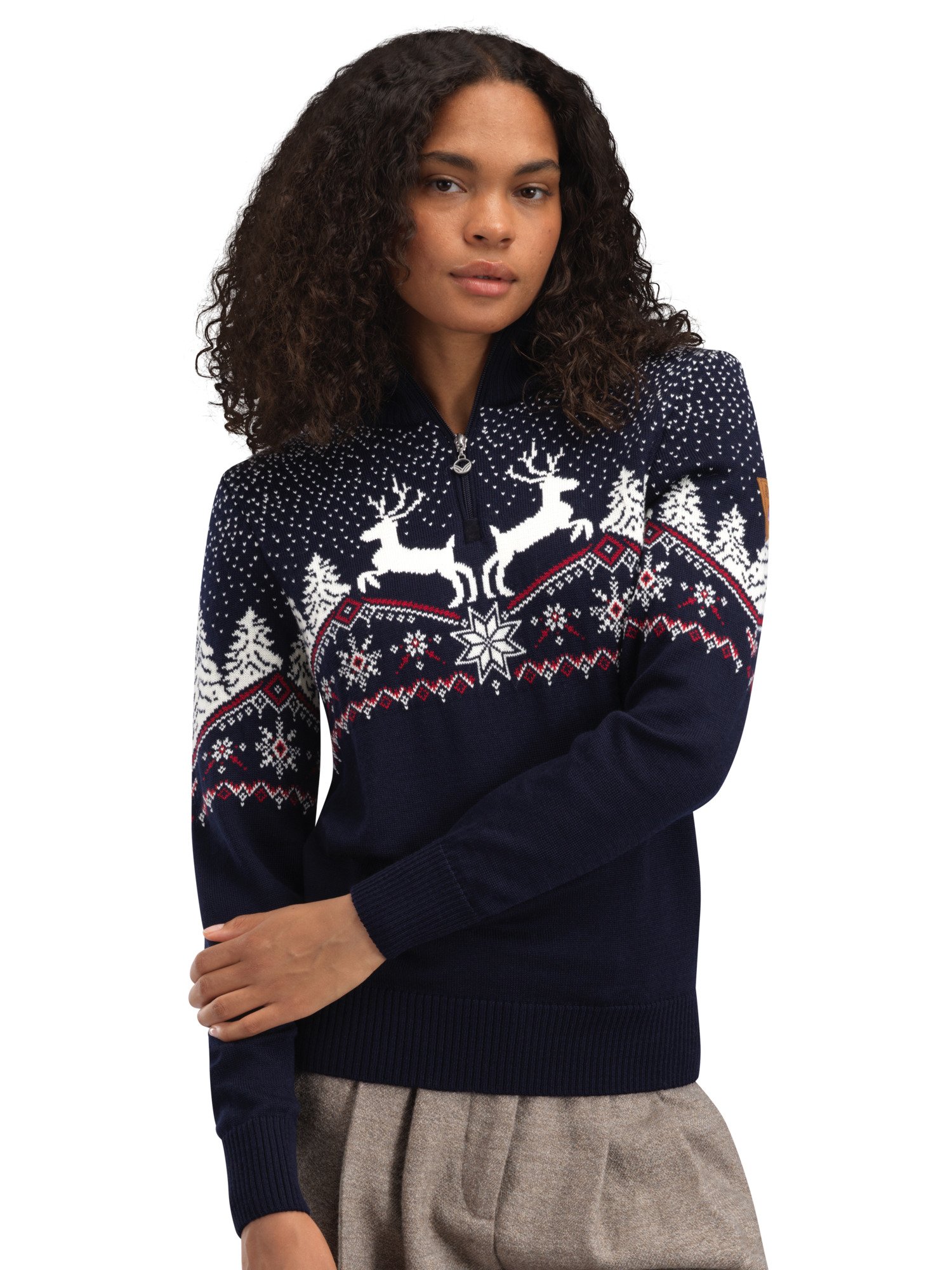 Dale Christmas Fem Sweater Navy Offwhite Redrose - Dale of Norway