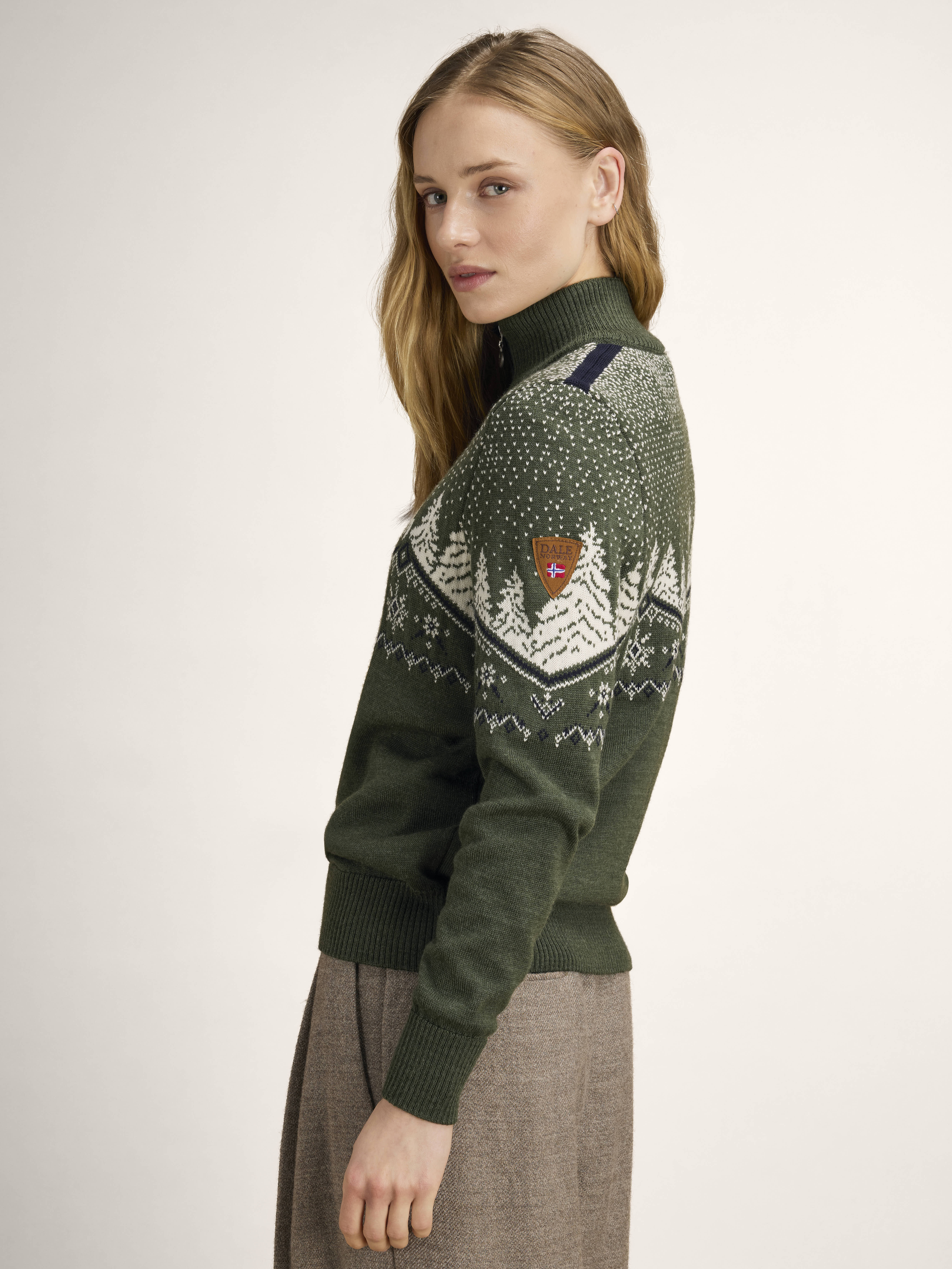 Dale Christmas Sweater Women’s - Merino Wool Loden Offwhite Navy