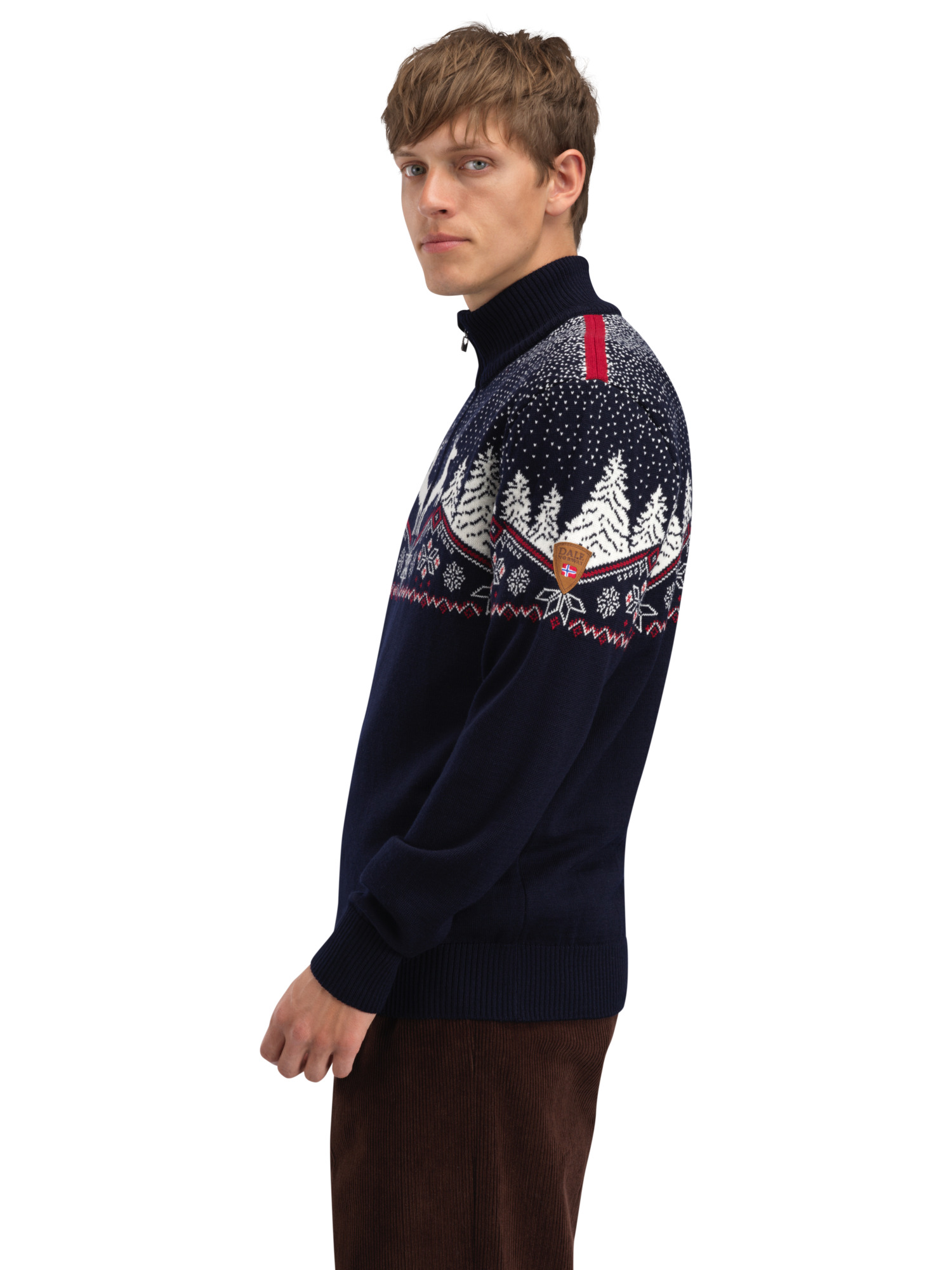Dale Christmas Sweater Men's - Merino Wool Navy Offwhite Redrose