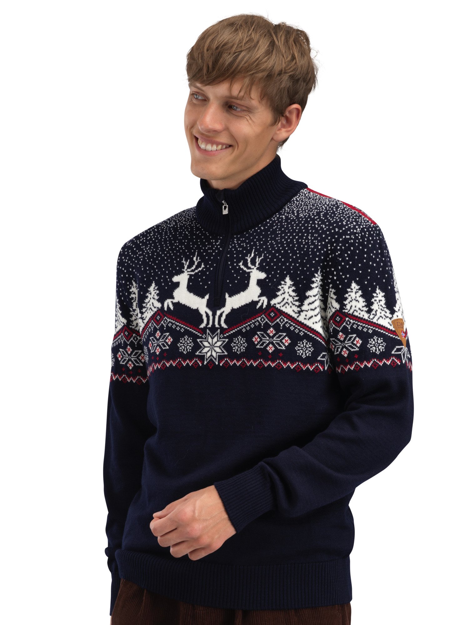 Dale Christmas Sweater Men's - Merino Wool Navy Offwhite Redrose