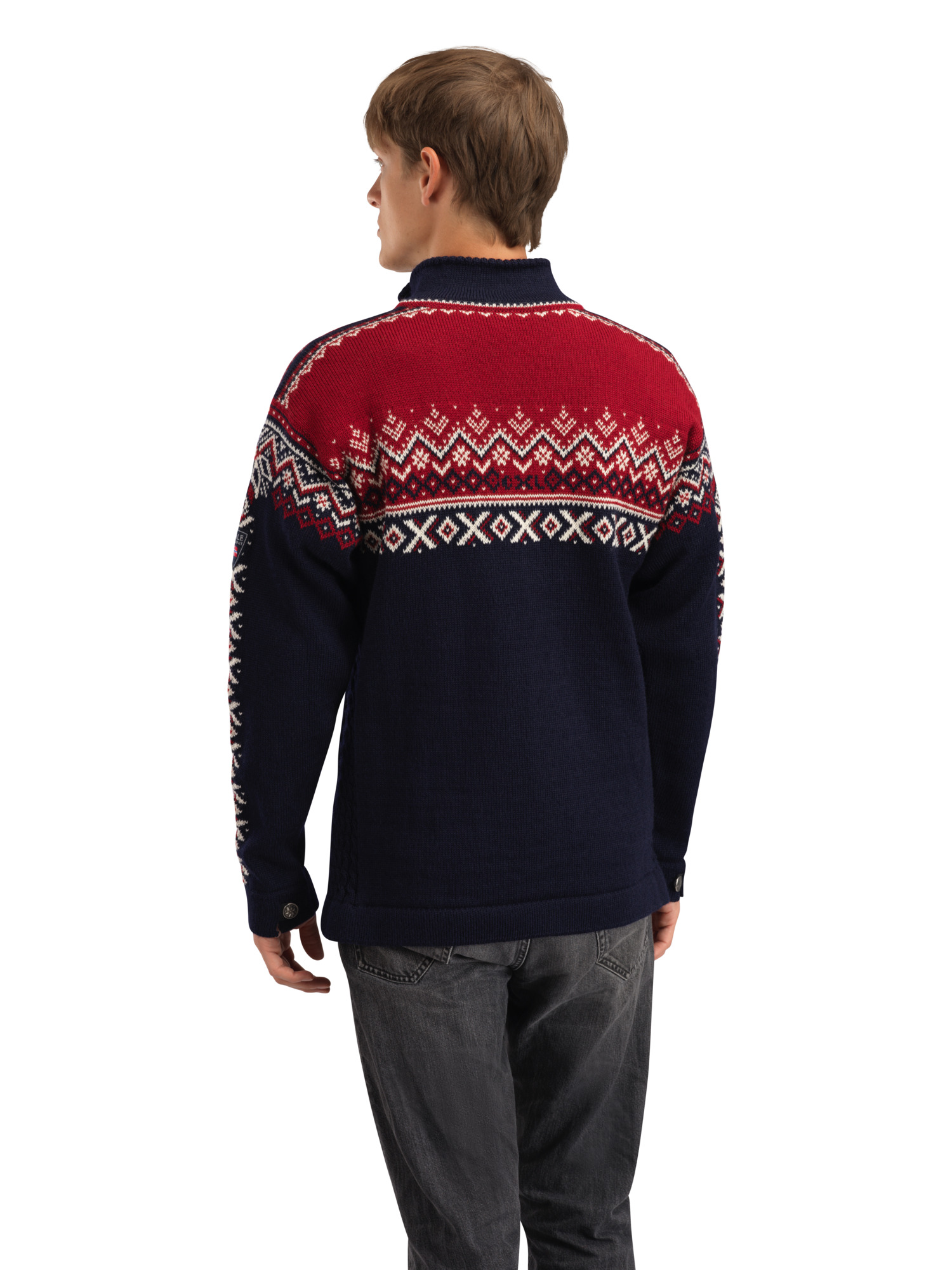 140th Anniversary Men’s Sweater - Norwegian Wool Navy Redrose Offwhite