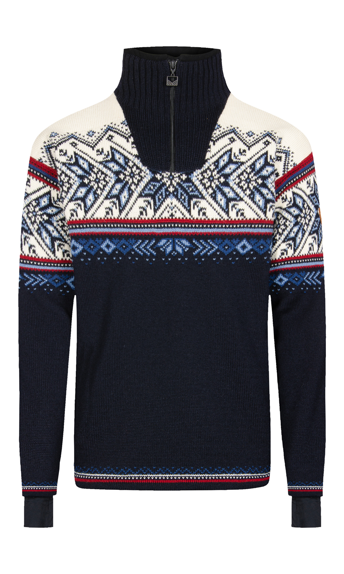 Vail Windproof Men’s Sweater - Norwegian Wool  Navy Red Offwhite Indigo Blue
