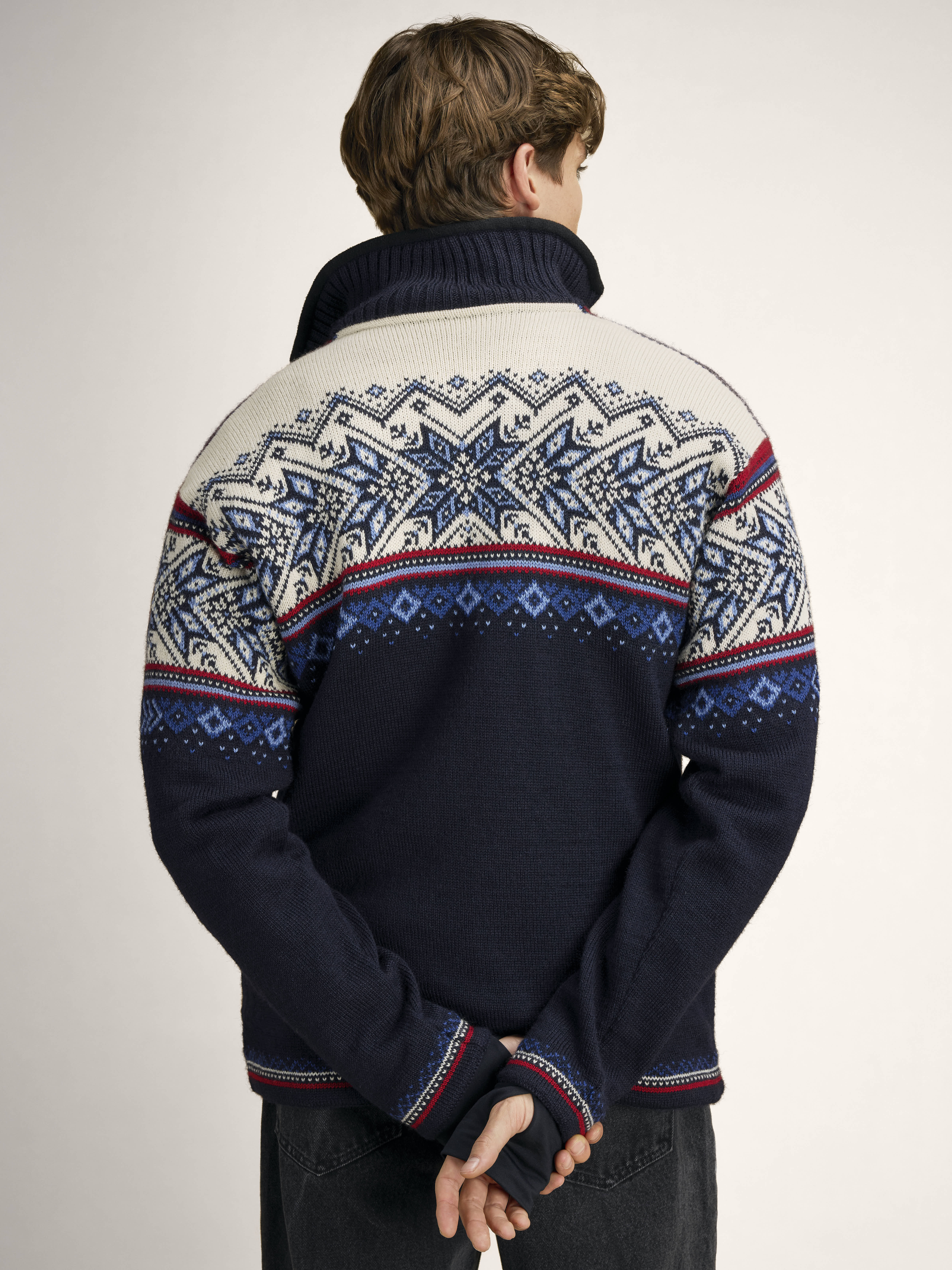 Vail Windproof Men’s Sweater - Norwegian Wool  Navy Red Offwhite Indigo Blue