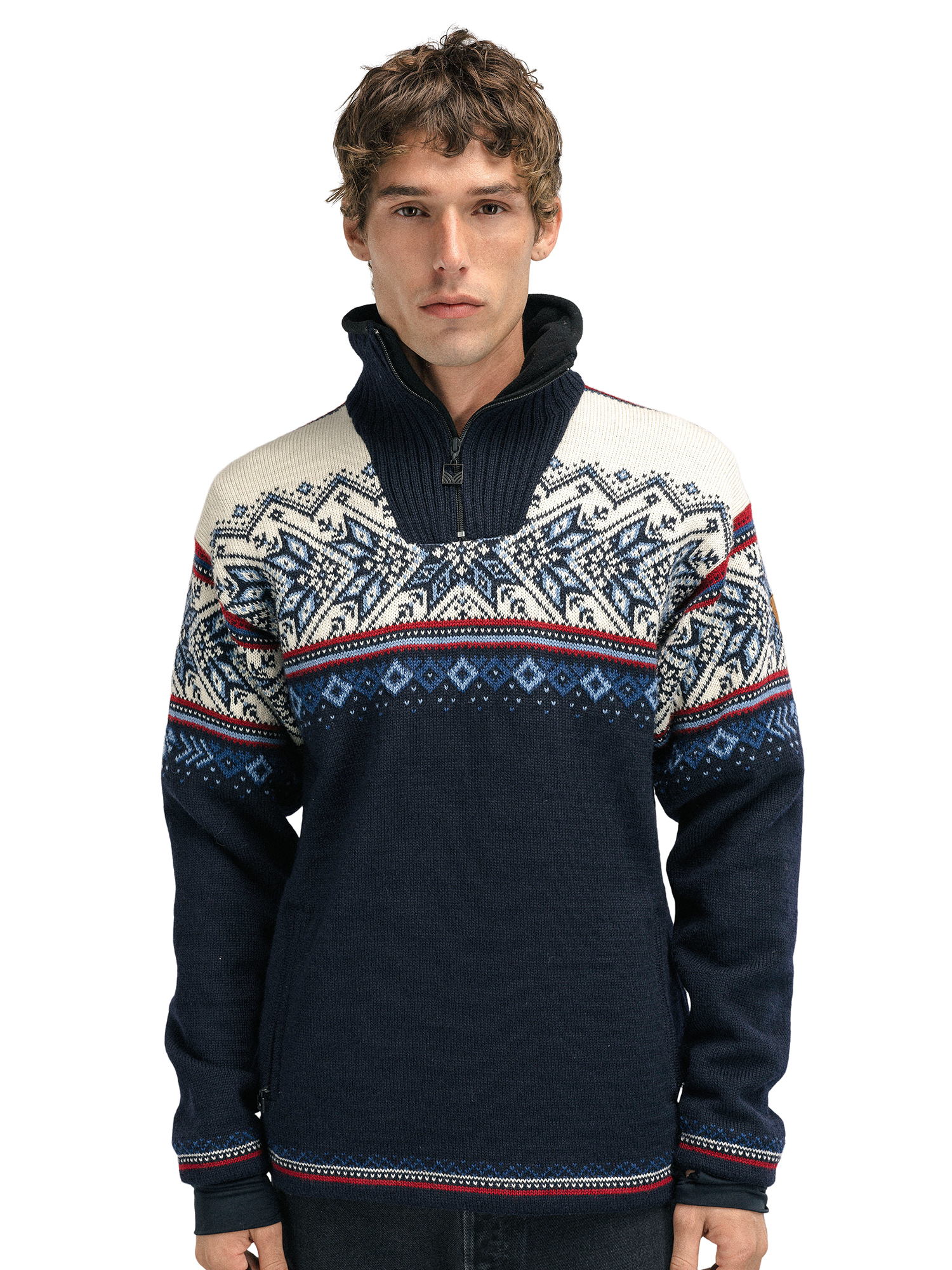 Vail Windproof Men’s Sweater - Norwegian Wool  Navy Red Offwhite Indigo Blue