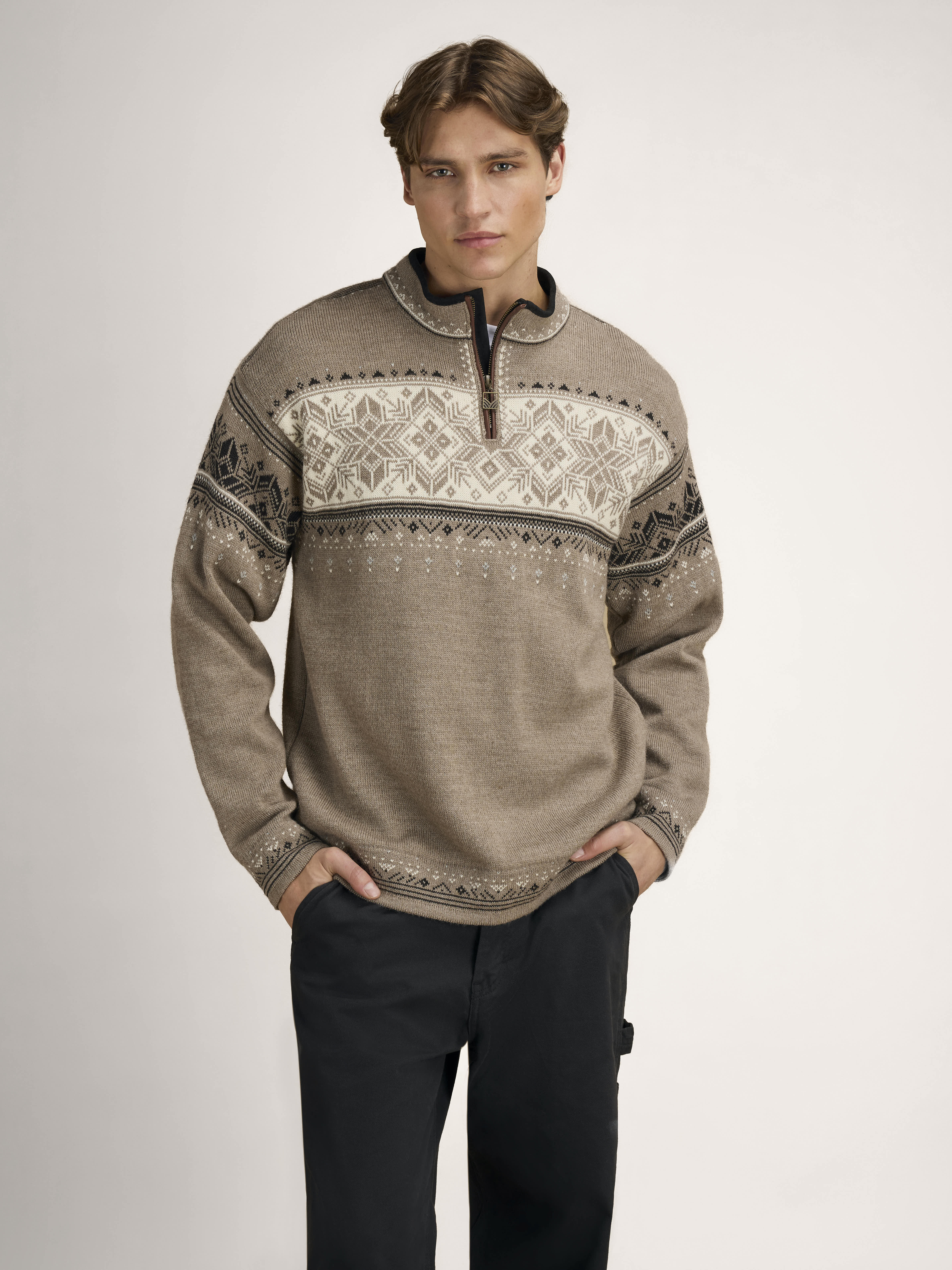 Blyfjell Men's Knit Sweater Mountainstone Offwhite Coffee