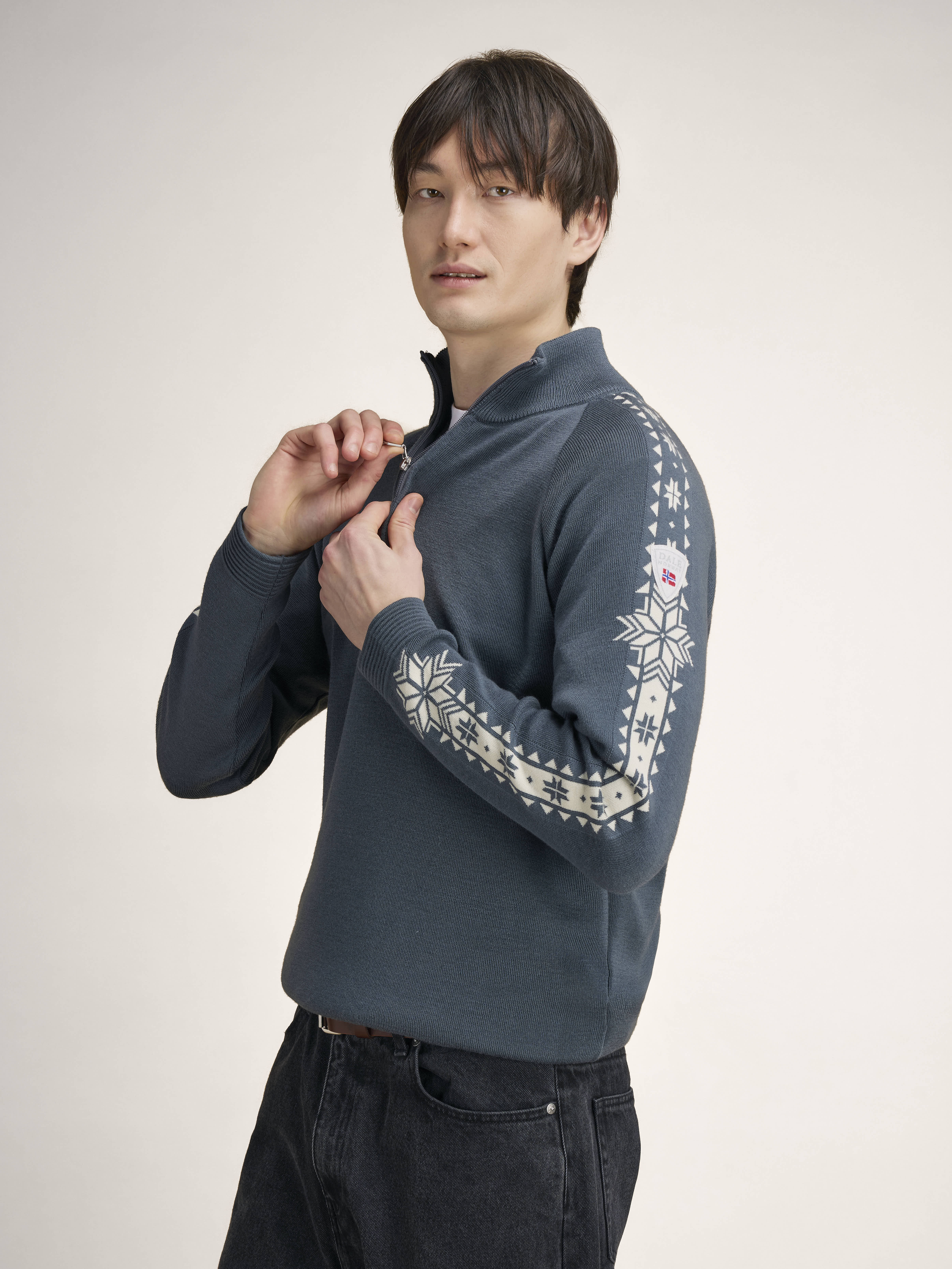 Geilo Men’s Sweater - Merino Wool Steel Offwhite