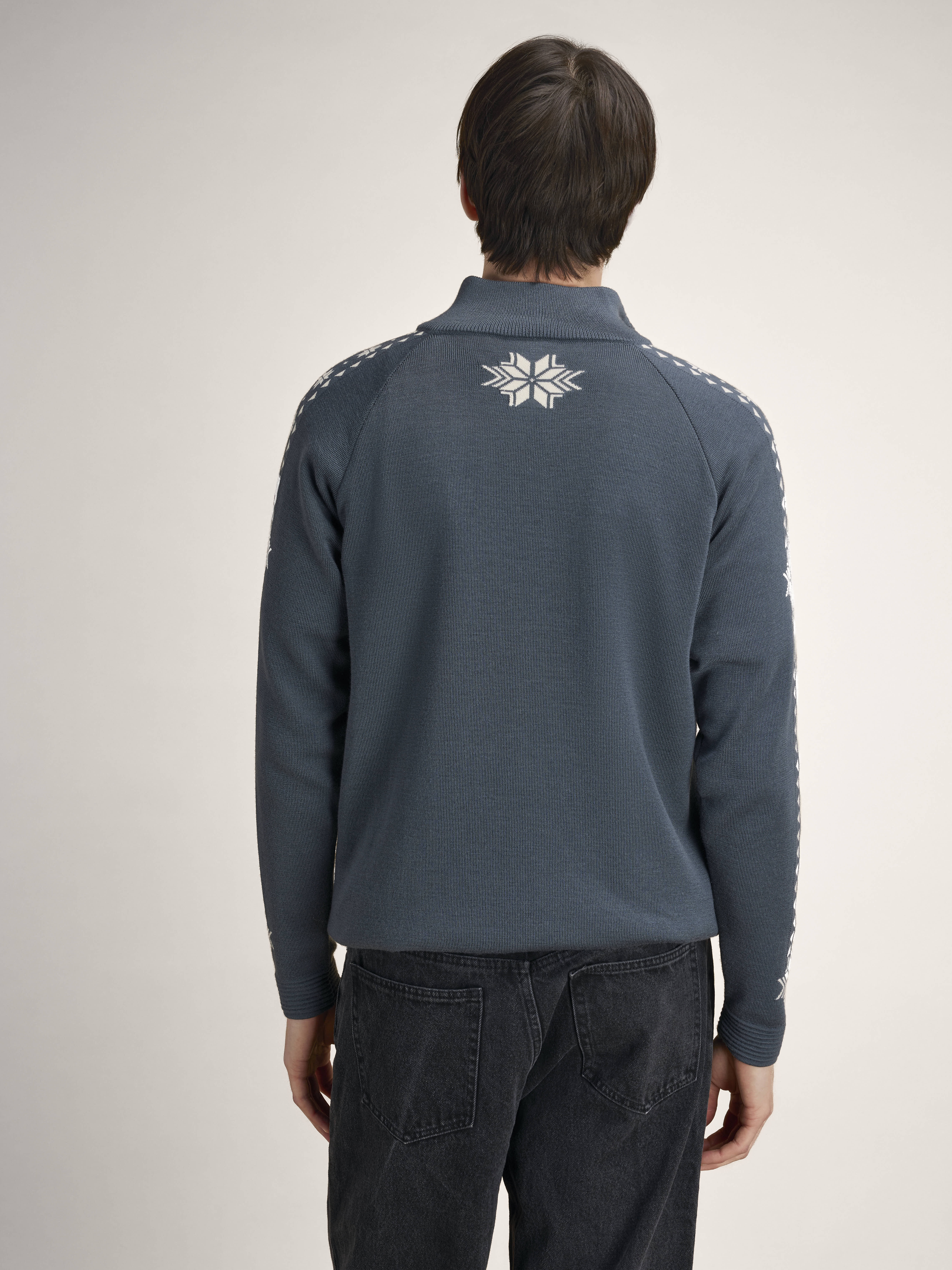Geilo Men’s Sweater - Merino Wool Steel Offwhite