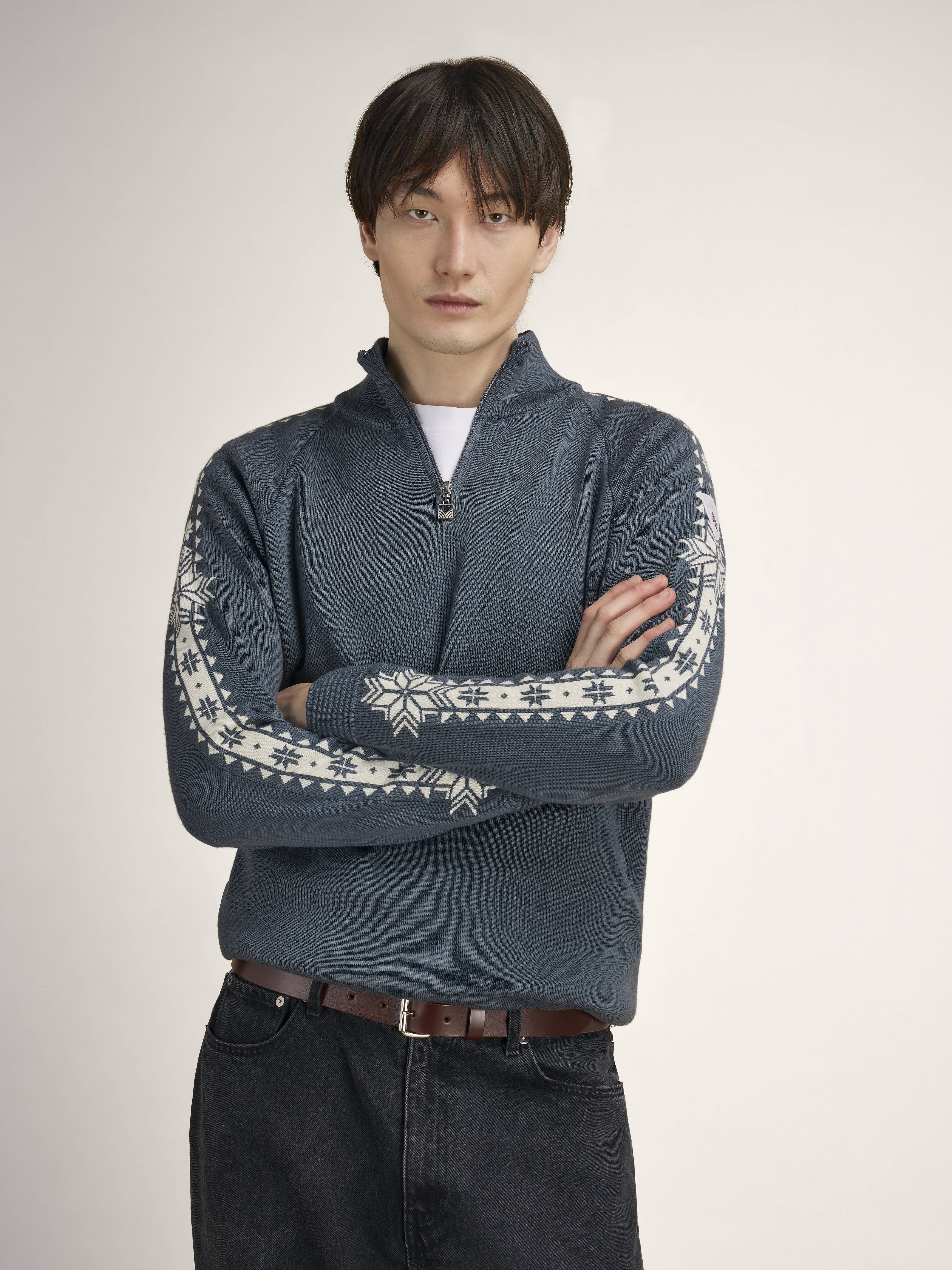 Geilo Men’s Sweater - Merino Wool Steel Offwhite