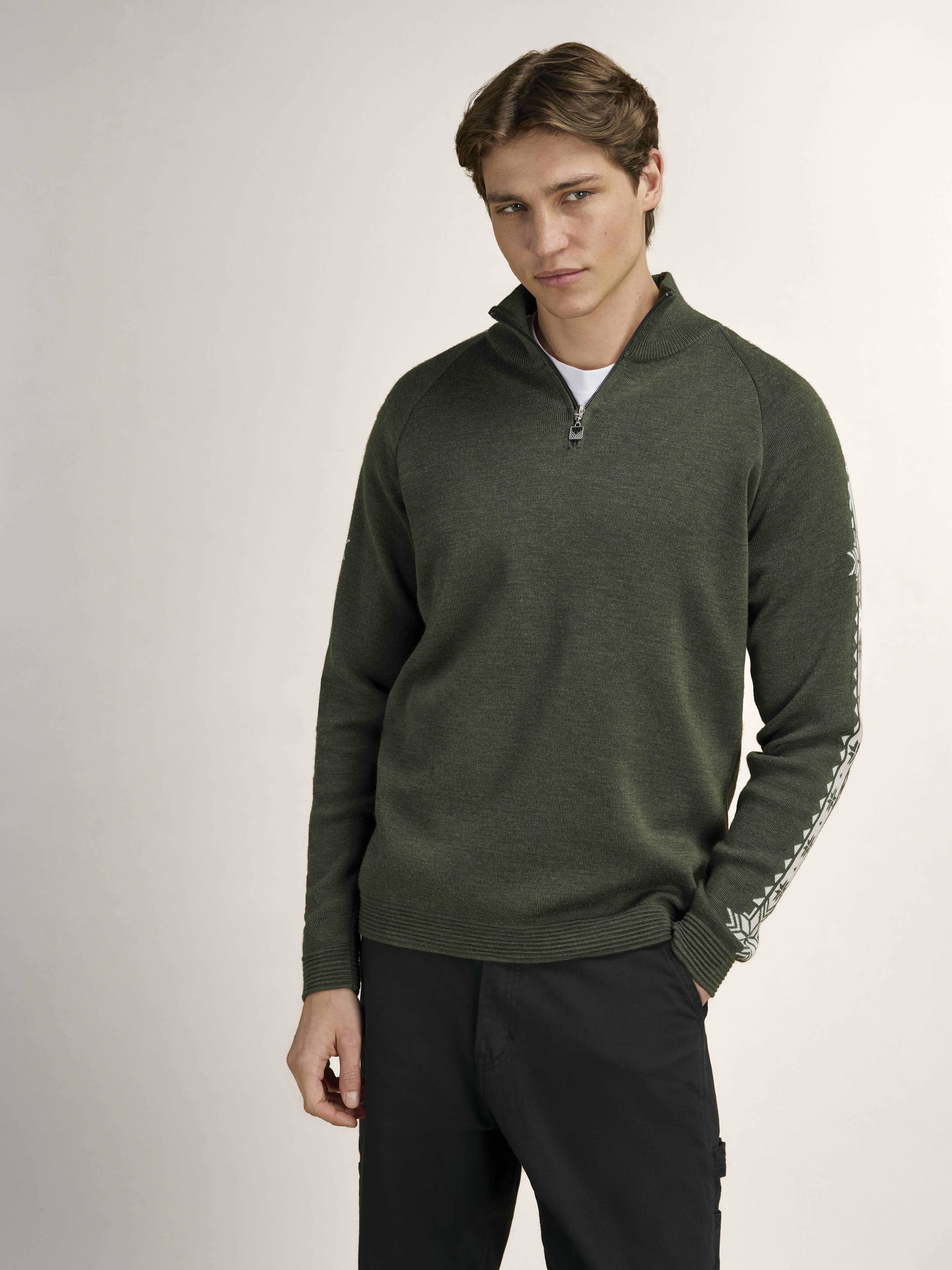Geilo Men’s Sweater - Merino Wool Darkgreen Offwhite