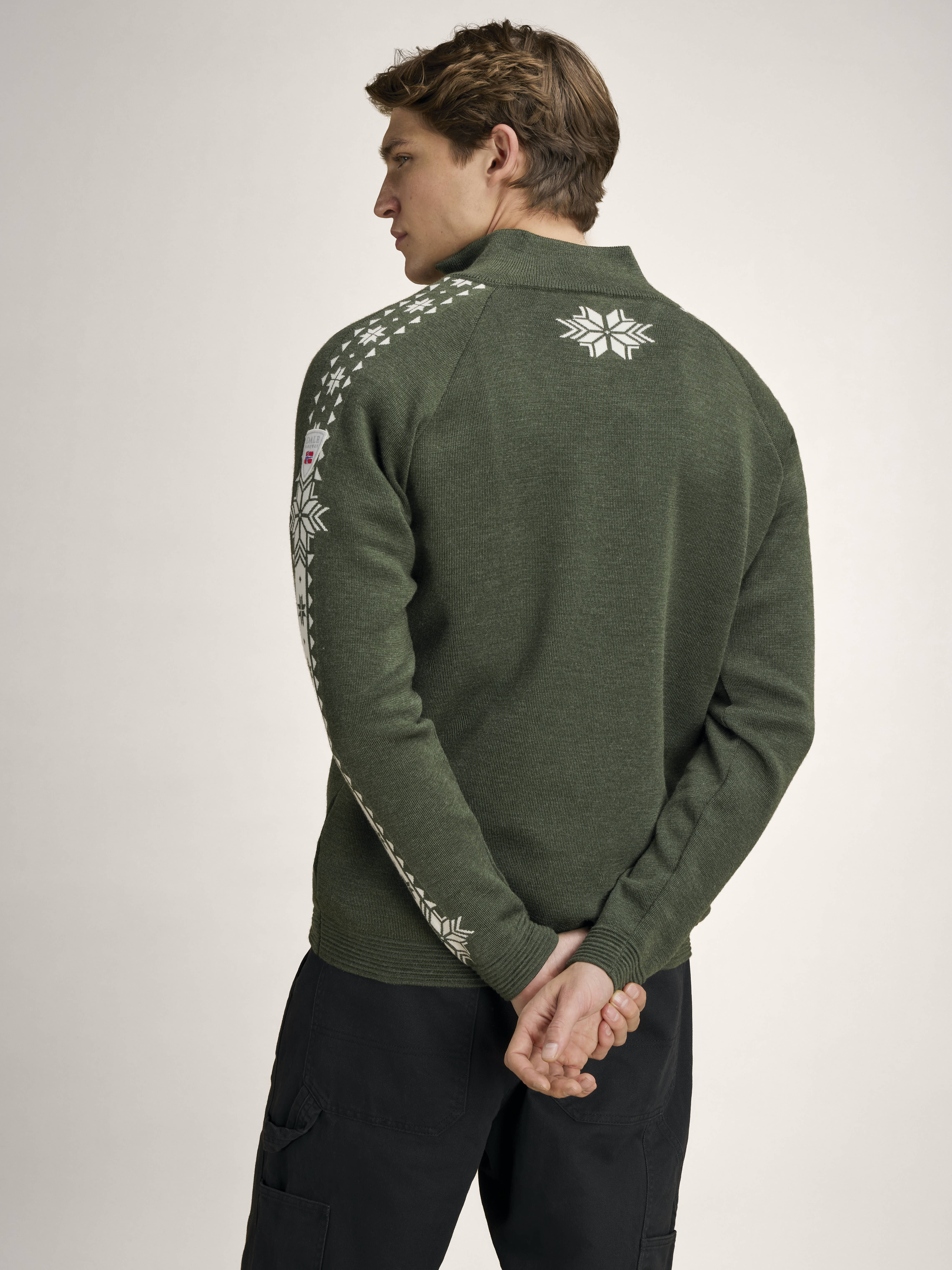 Geilo Men’s Sweater - Merino Wool Darkgreen Offwhite