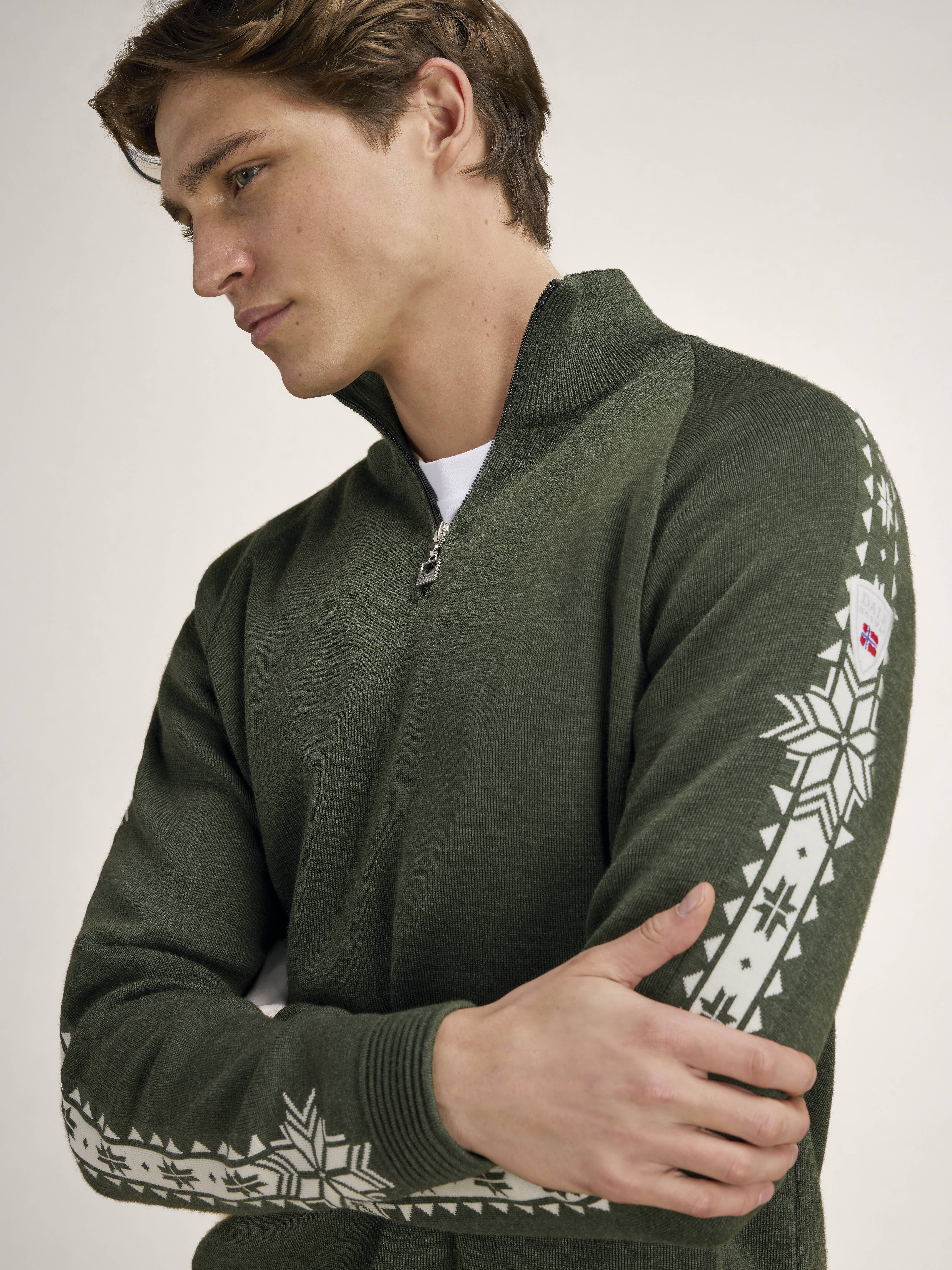 Geilo Men’s Sweater - Merino Wool Darkgreen Offwhite