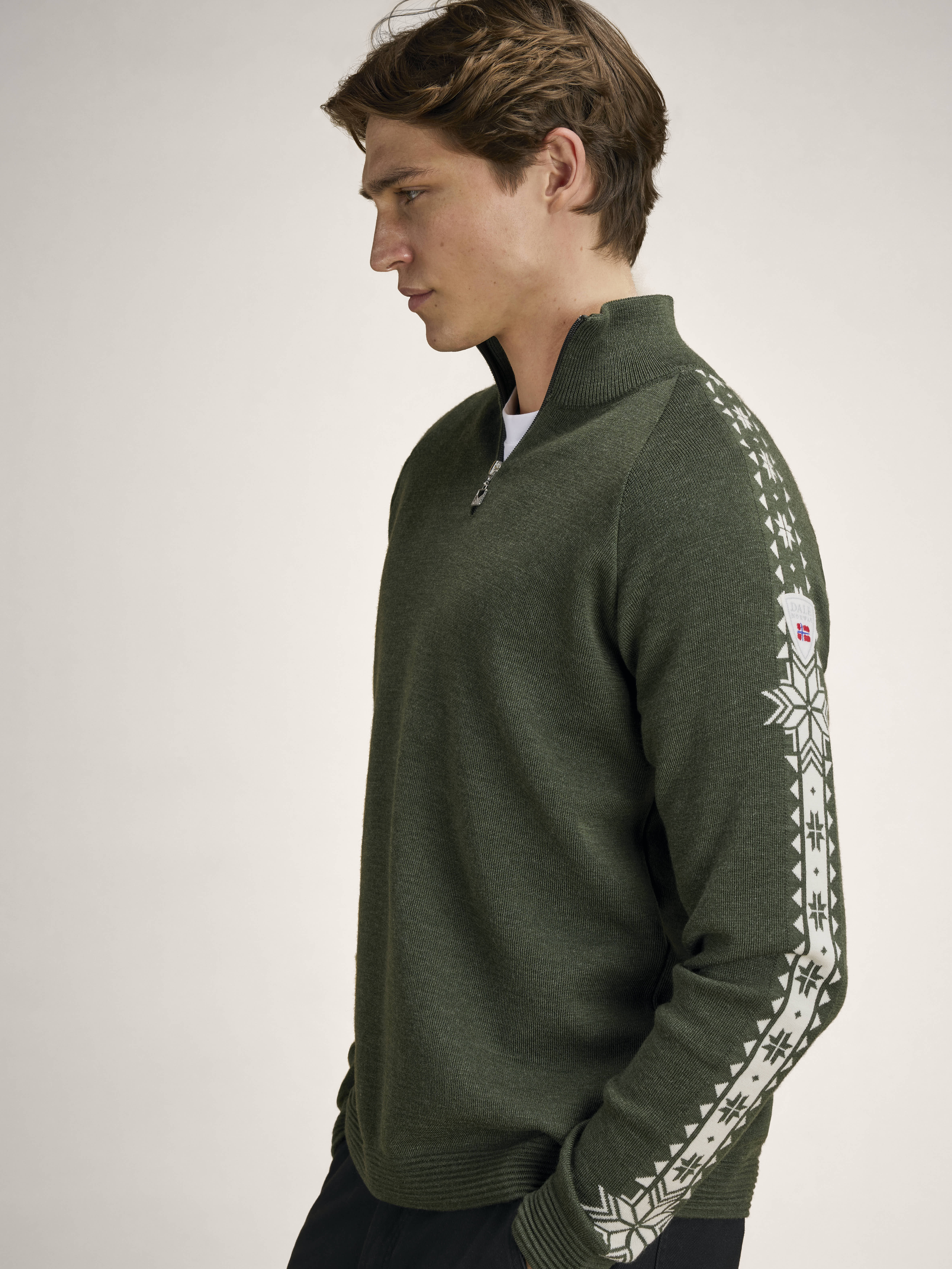 Geilo Men’s Sweater - Merino Wool Darkgreen Offwhite