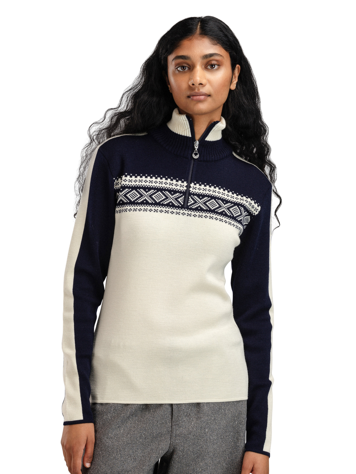 Dystingen women’s merino wool sweater Offwhite  Navy Offwhite