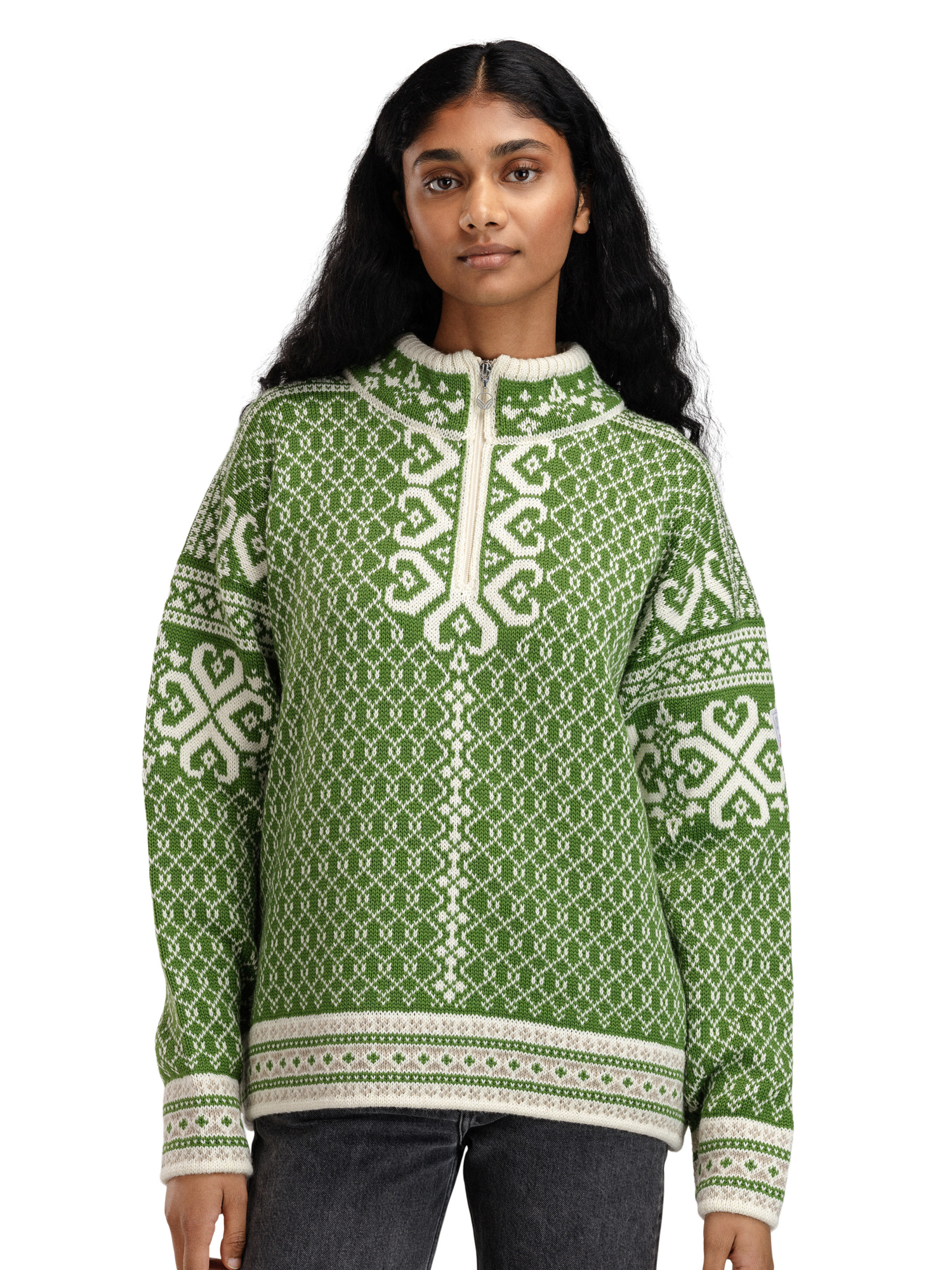 Leknes Women's Sweater Springgreen Offwhite Sand Mel