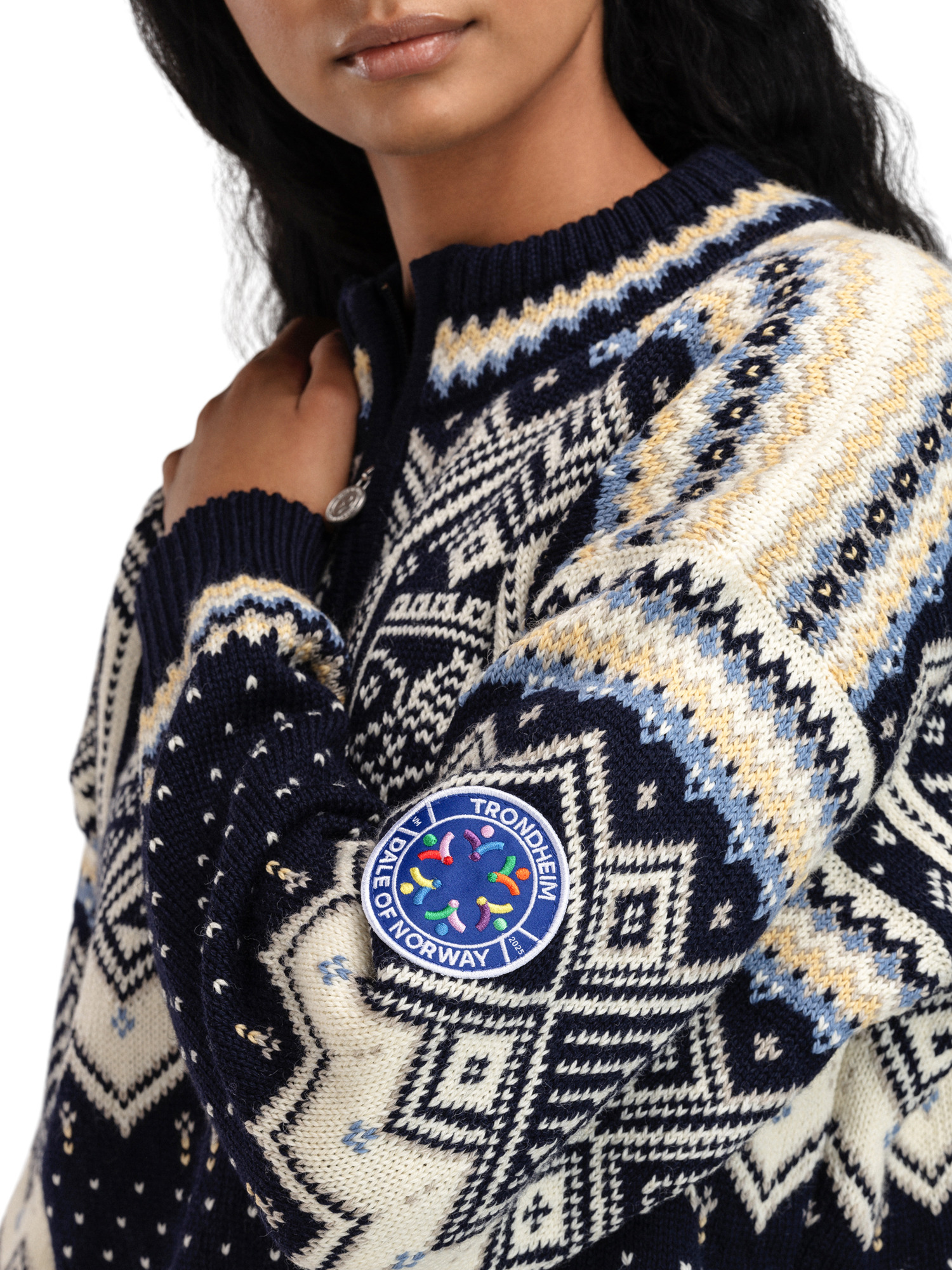 2025 Trondheim Women's Wool Sweater Navy Offwhite Sandmel.