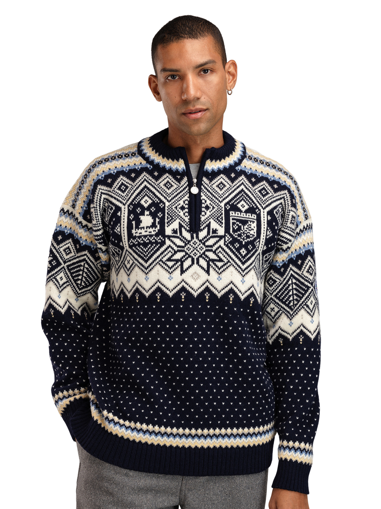 2025 Trondheim Men's Wool Sweater Navy  Offwhite  Sandmel.