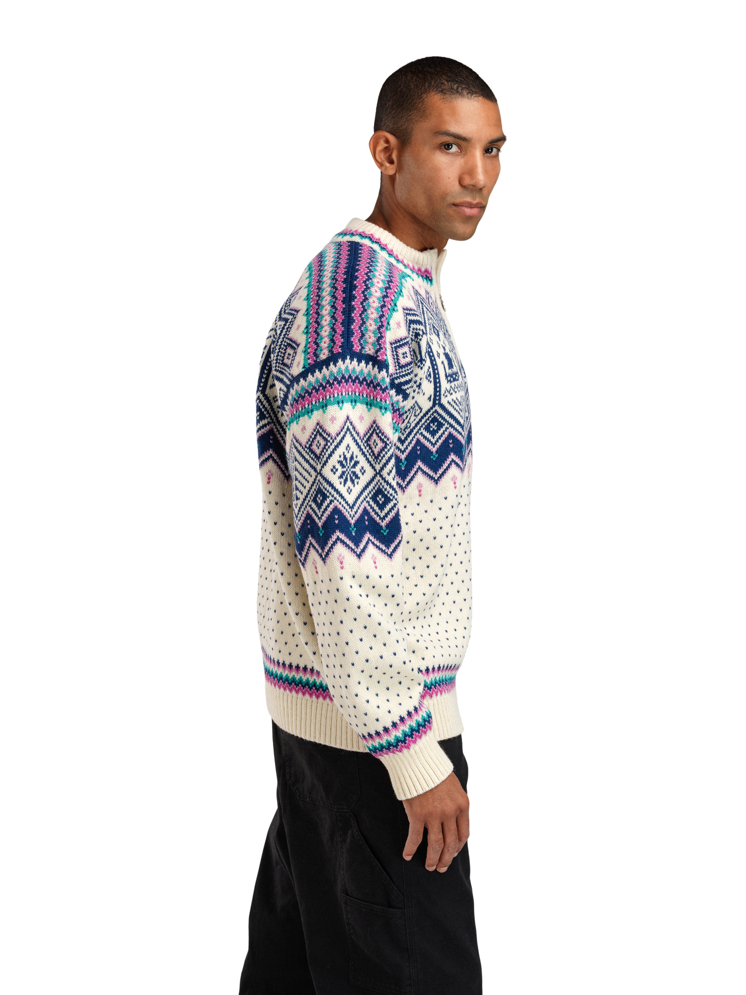 2025 Trondheim Men's Wool Sweater Offwhite  Indigo Orchid