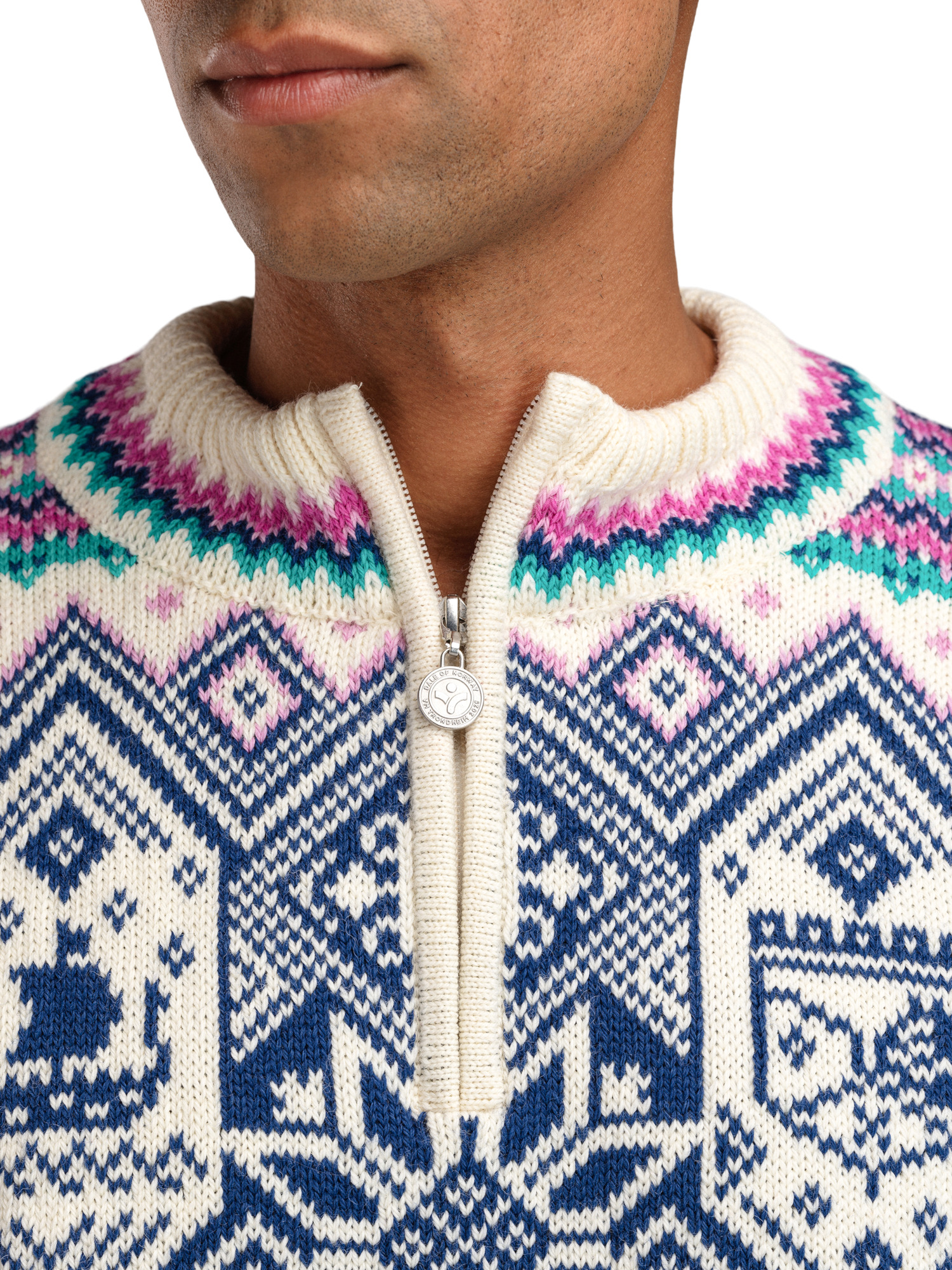 2025 Trondheim Men's Wool Sweater Offwhite  Indigo Orchid