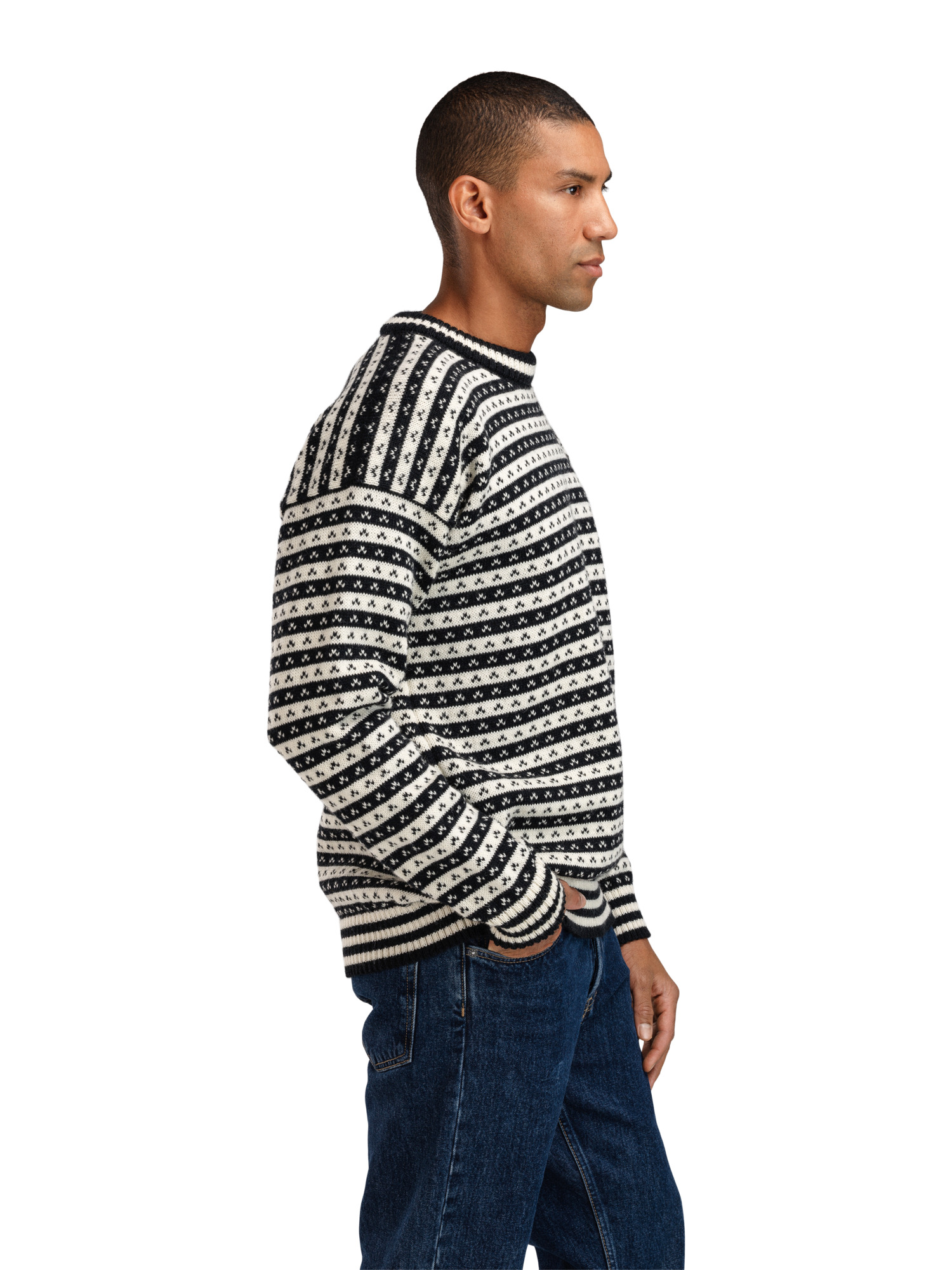 Skipsleia Unisex Sweater - Norwegian Wool Black Offwhite