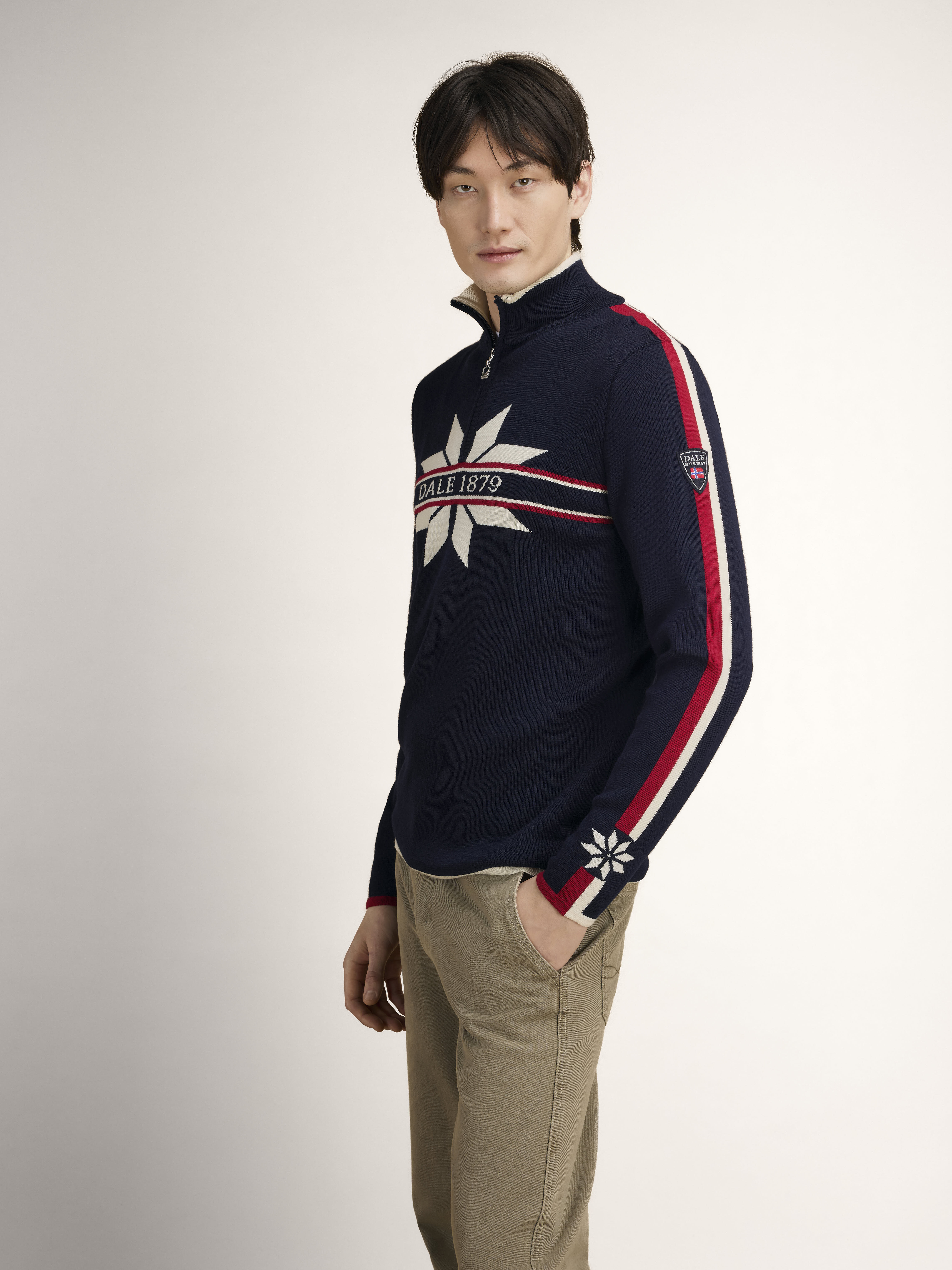 Nåle Men's Sweater - Merino Wool Marine Offwhite