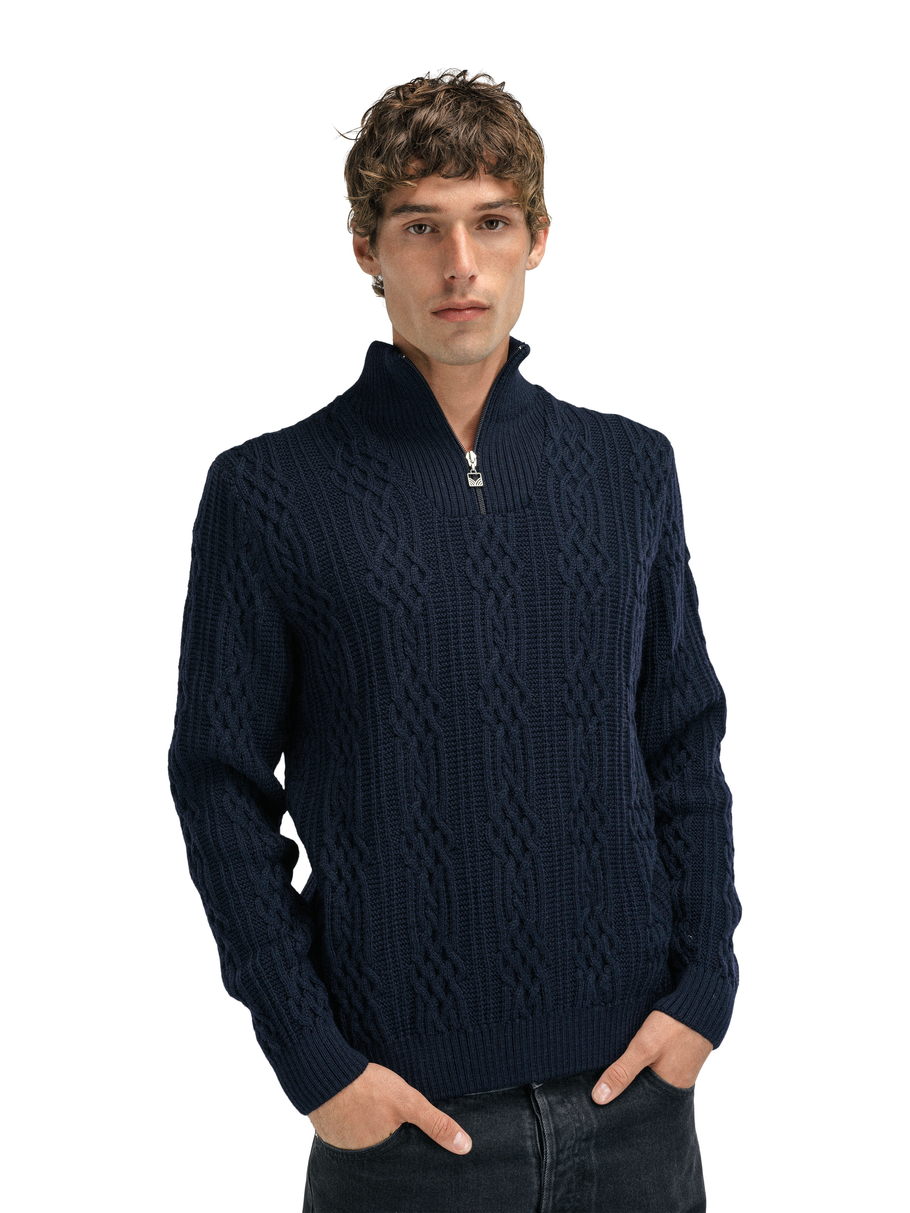 Navy knit sweater sale